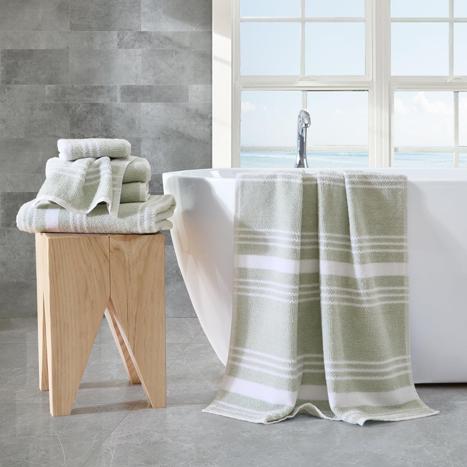 image:imageNautica Bath Towels 100 Soft amp Absorbent Plush Cotton Towels with Yarn Dye Loops Medium Weight Bathroom Towels Cruise Along Blue 6 PieceWindward Green