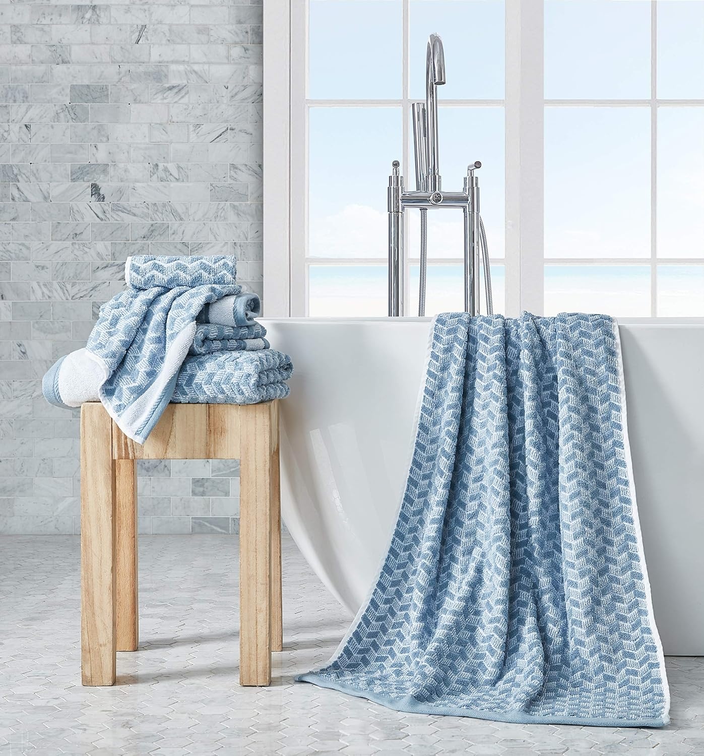 image:imageNautica Bath Towels 100 Soft amp Absorbent Plush Cotton Towels with Yarn Dye Loops Medium Weight Bathroom Towels Cruise Along Blue 6 PieceZane Chevron
