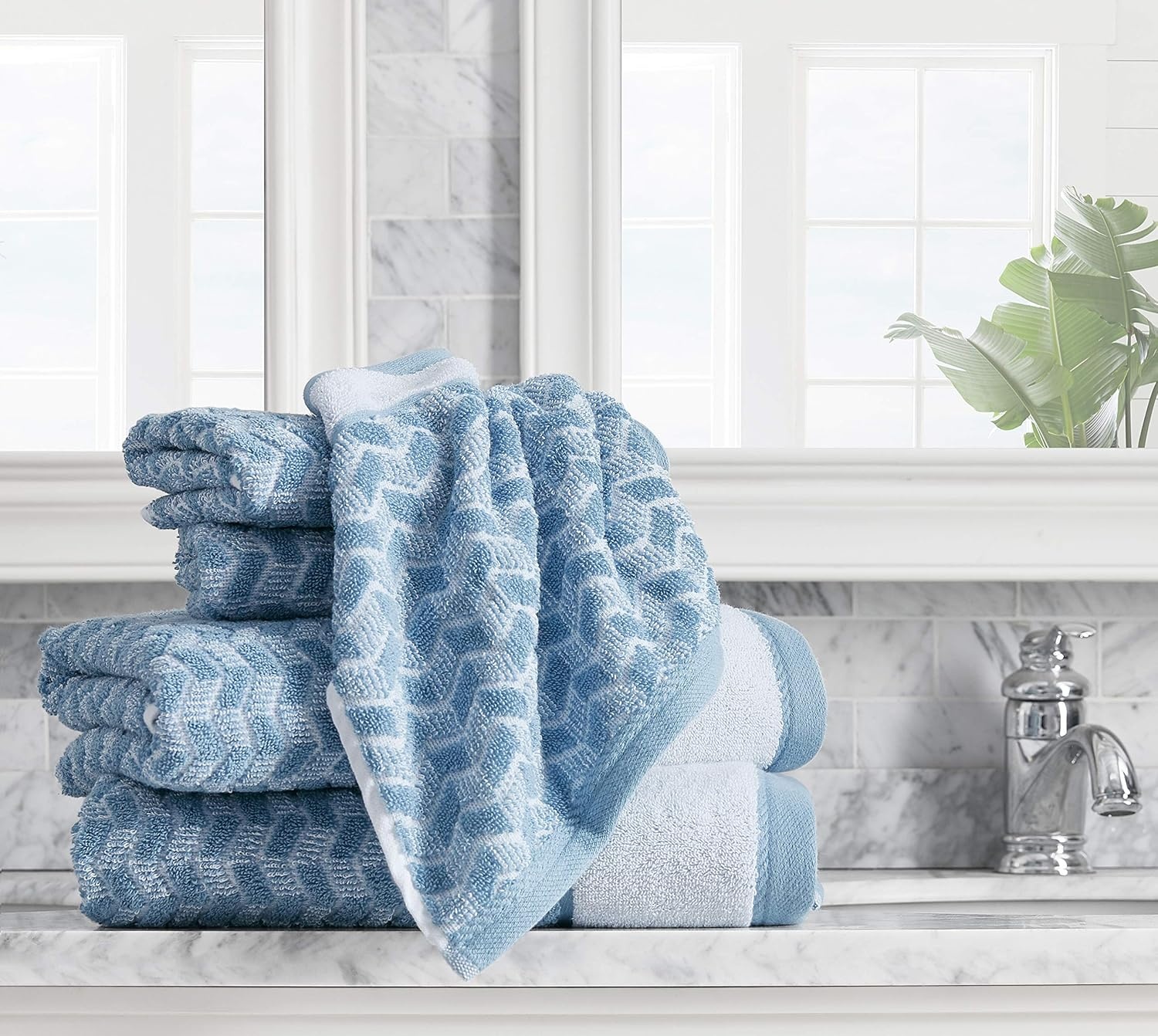image:imageNautica Bath Towels 100 Soft amp Absorbent Plush Cotton Towels with Yarn Dye Loops Medium Weight Bathroom Towels Cruise Along Blue 6 PieceZane Chevron