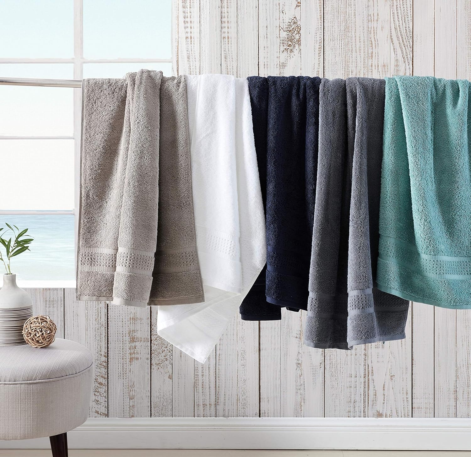 image:imageNautica Bathroom Towels Soft Cotton Washcloth Bath amp Hand Towel Set Highly Absorbent amp Quick Dry Zero Twist Set of 6 College Dorm Room Essentials Oceane WhiteOceane White