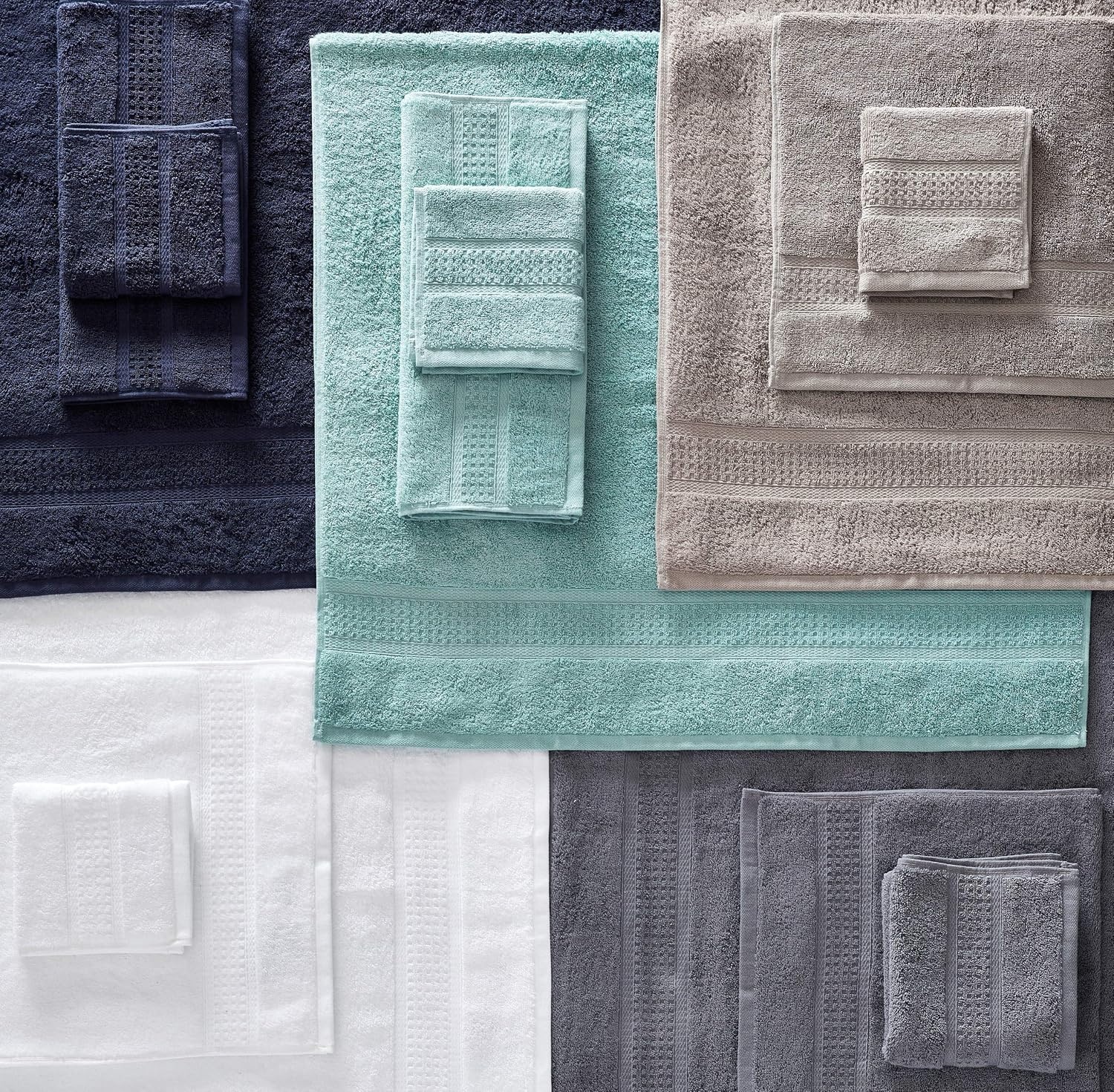 image:imageNautica Bathroom Towels Soft Cotton Washcloth Bath amp Hand Towel Set Highly Absorbent amp Quick Dry Zero Twist Set of 6 College Dorm Room Essentials Oceane WhiteOceane Grey