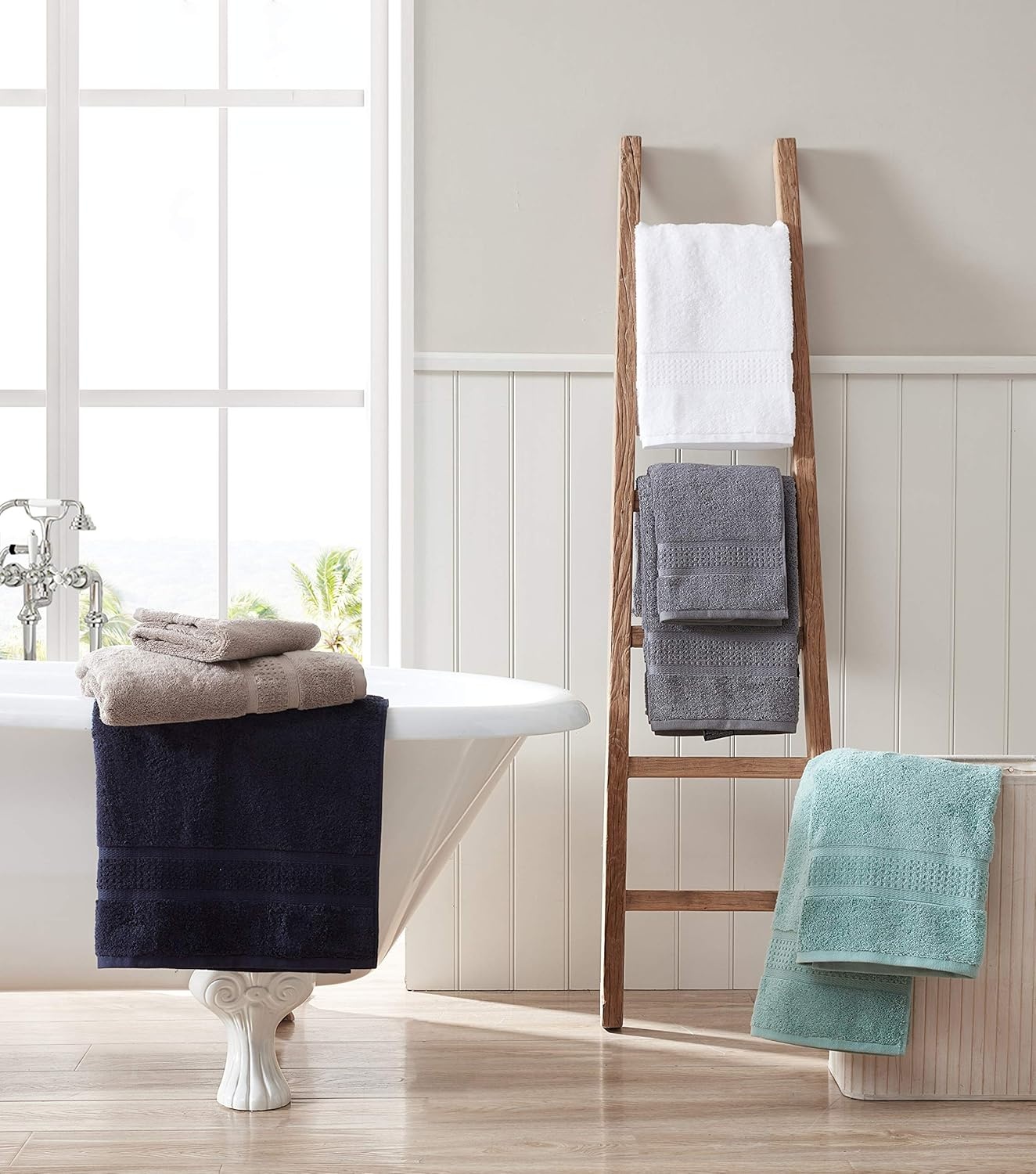 image:imageNautica Bathroom Towels Soft Cotton Washcloth Bath amp Hand Towel Set Highly Absorbent amp Quick Dry Zero Twist Set of 6 College Dorm Room Essentials Oceane WhiteOceane Turquoise