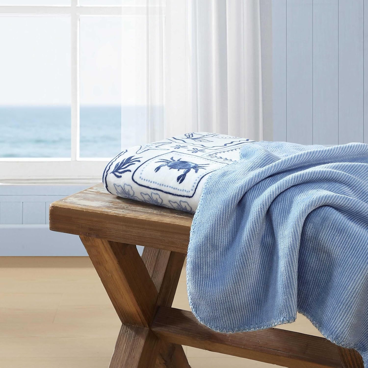 image:imageNautica Blanket UltraSoft Plush Throw Blanket Reversible amp Oversized Bedding for Couch or Bed Hillcrest PlaidStripe Red 50 x 70Beach CollagePenny Pinstripe Blue