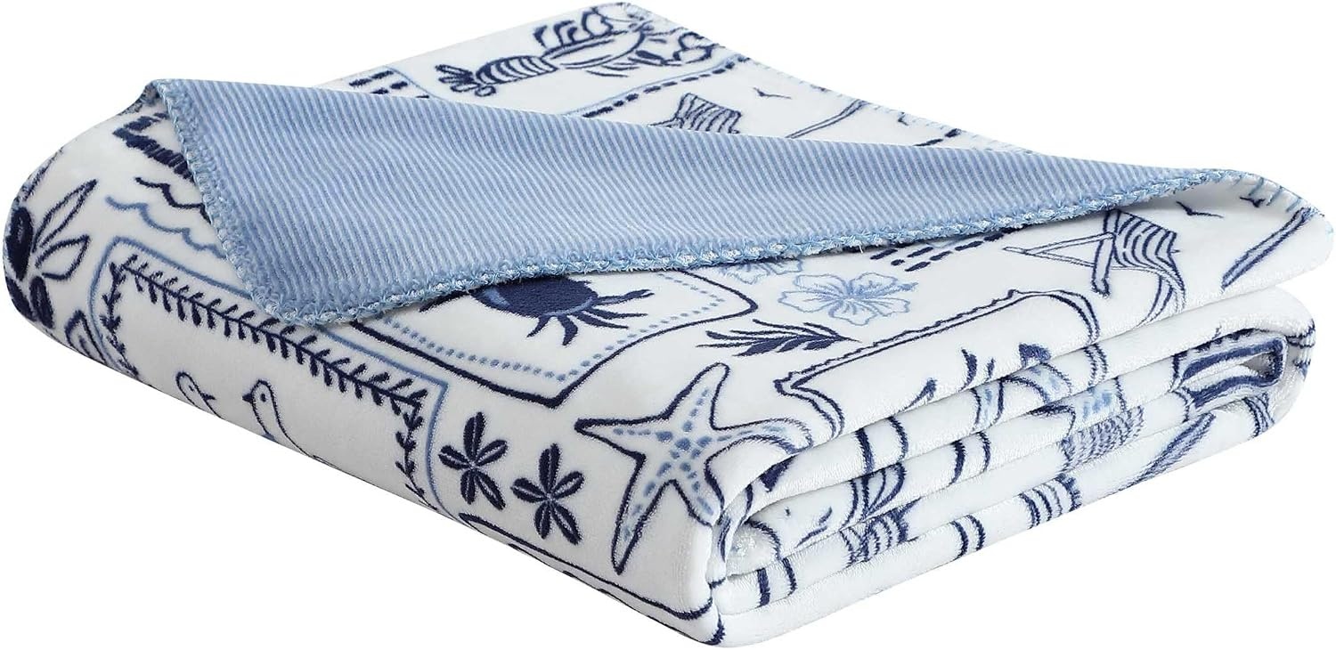 image:imageNautica Blanket UltraSoft Plush Throw Blanket Reversible amp Oversized Bedding for Couch or Bed Hillcrest PlaidStripe Red 50 x 70Beach CollagePenny Pinstripe Blue