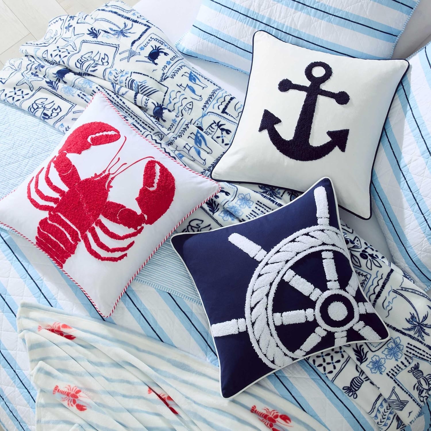 image:imageNautica Blanket UltraSoft Plush Throw Blanket Reversible amp Oversized Bedding for Couch or Bed Hillcrest PlaidStripe Red 50 x 70Beach CollagePenny Pinstripe Blue