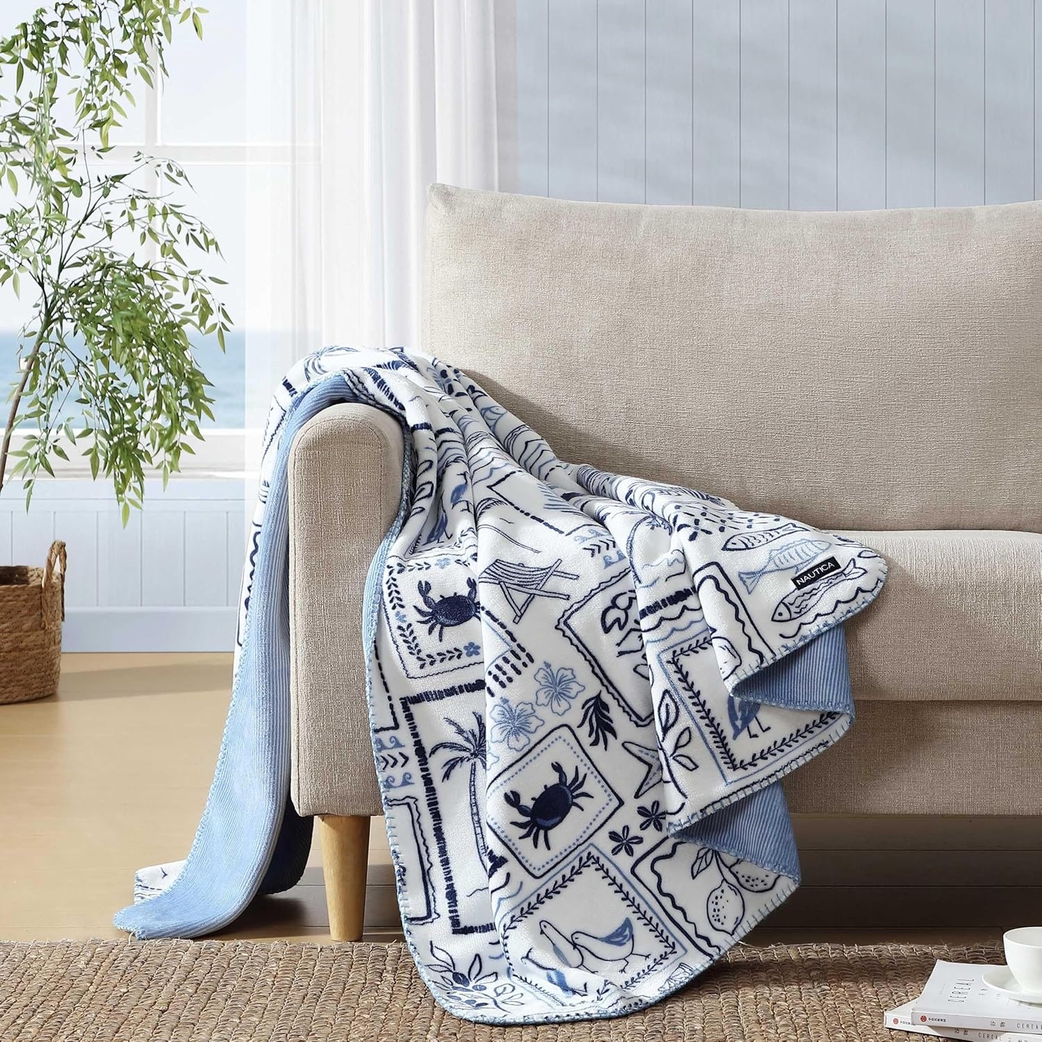 image:imageNautica Blanket UltraSoft Plush Throw Blanket Reversible amp Oversized Bedding for Couch or Bed Hillcrest PlaidStripe Red 50 x 70Beach CollagePenny Pinstripe Blue