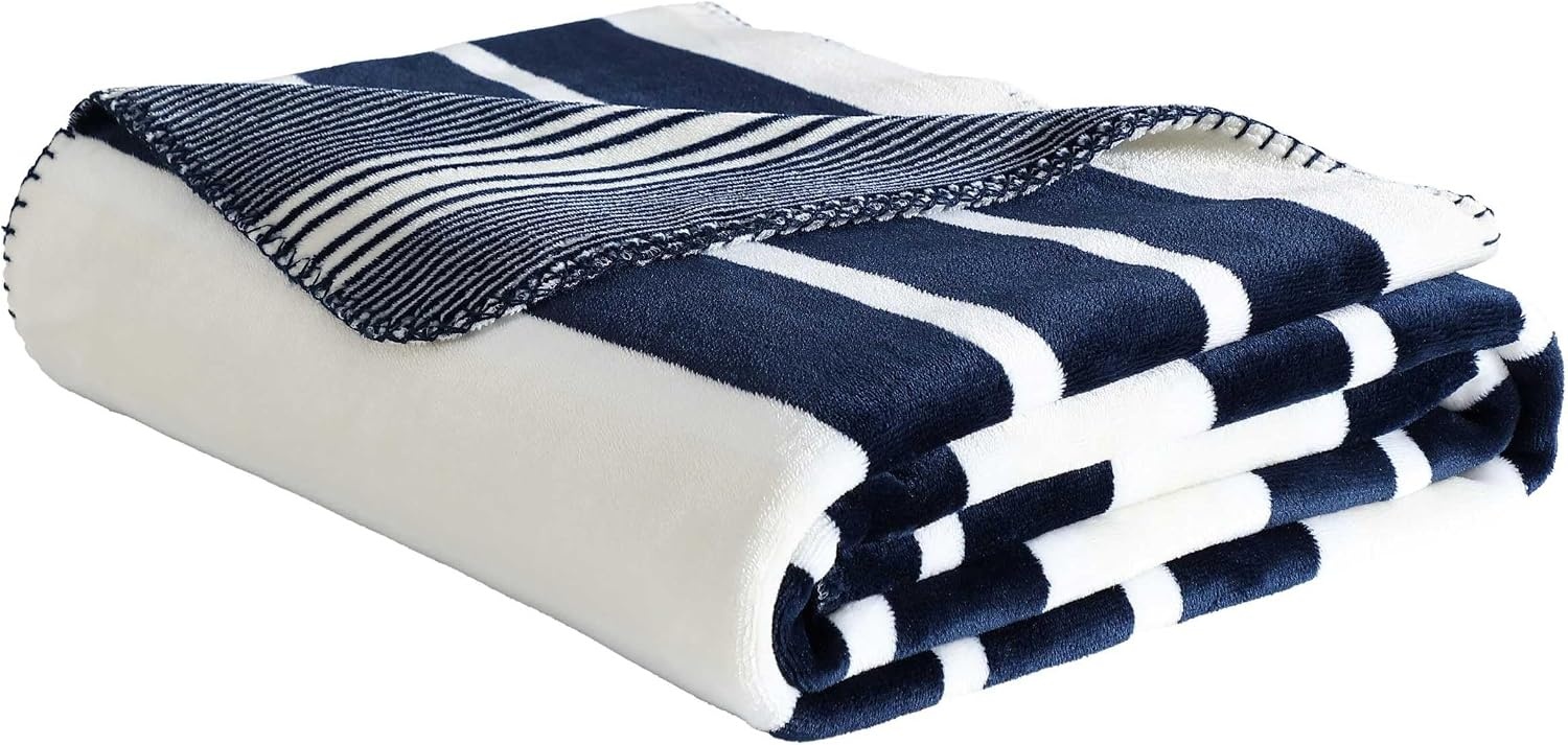 image:imageNautica Blanket UltraSoft Plush Throw Blanket Reversible amp Oversized Bedding for Couch or Bed Hillcrest PlaidStripe Red 50 x 70VaraderoCraver Stripe Blue