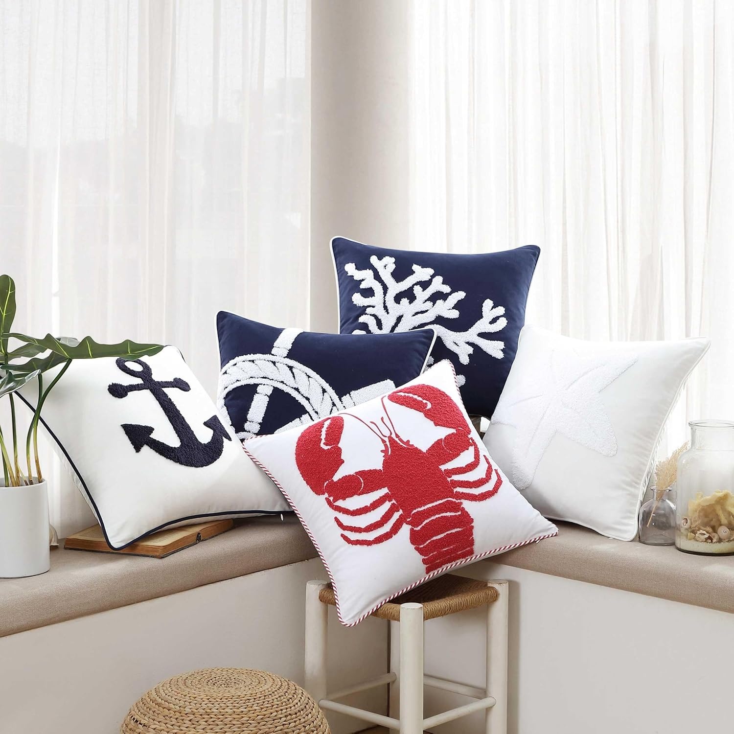 image:imageNautica Decorative Pillow Soft amp Plush Printed Throw Pillow Square Pillow for Bed or Couch Flag Blue 18 x 18Lobster Red