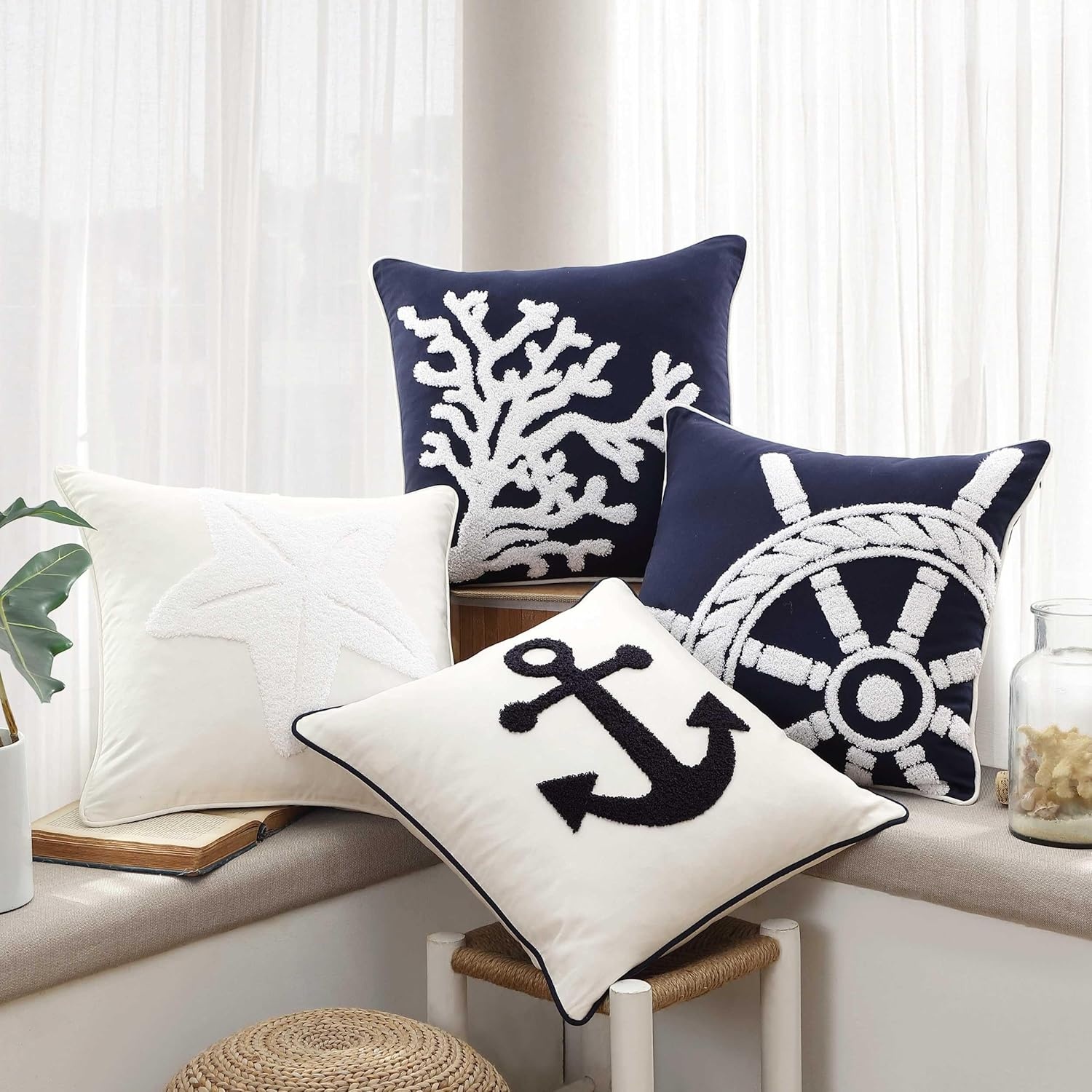 image:imageNautica Decorative Pillow Soft amp Plush Printed Throw Pillow Square Pillow for Bed or Couch Flag Blue 18 x 18Ships Wheel Blue