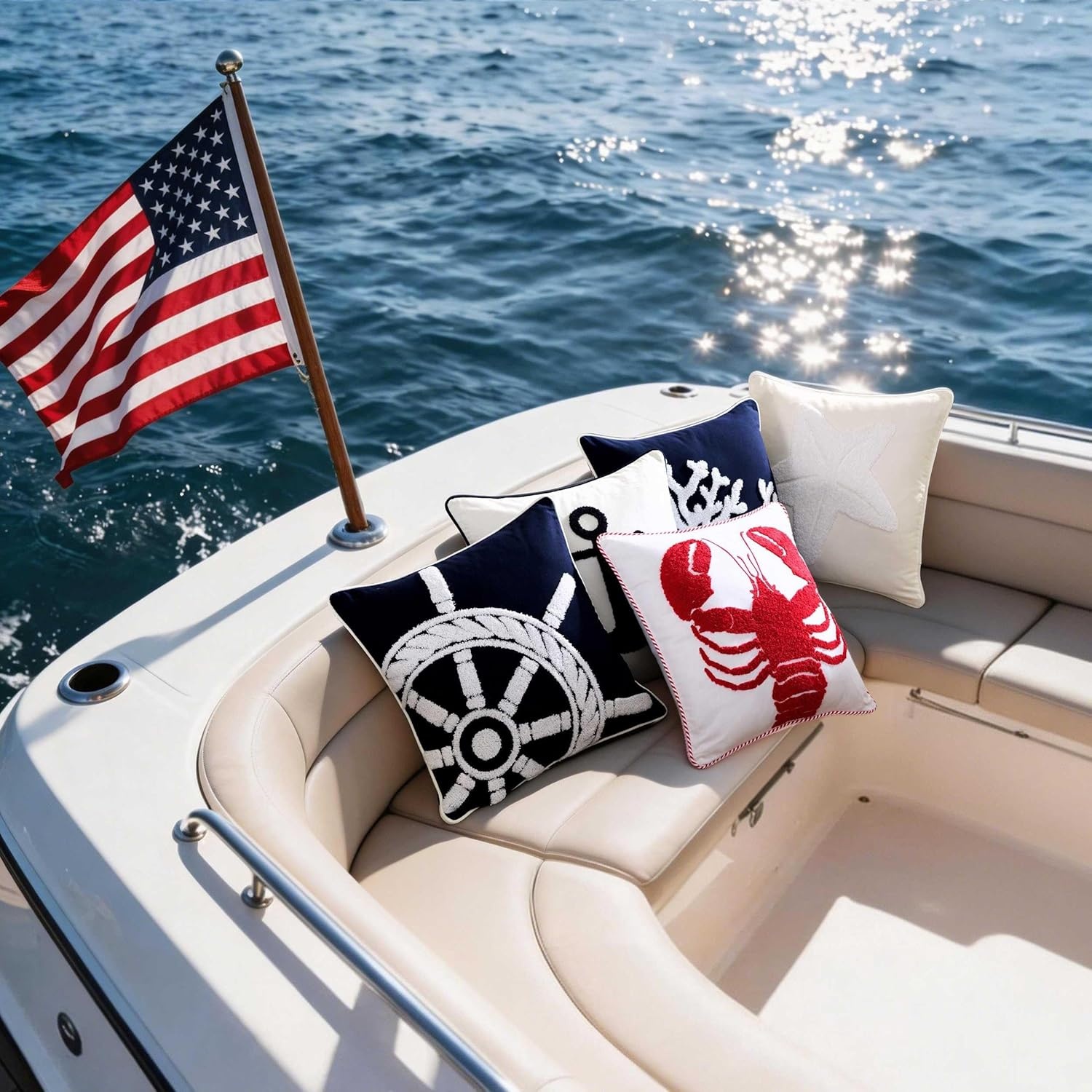 image:imageNautica Decorative Pillow Soft amp Plush Printed Throw Pillow Square Pillow for Bed or Couch Flag Blue 18 x 18Ships Wheel Blue