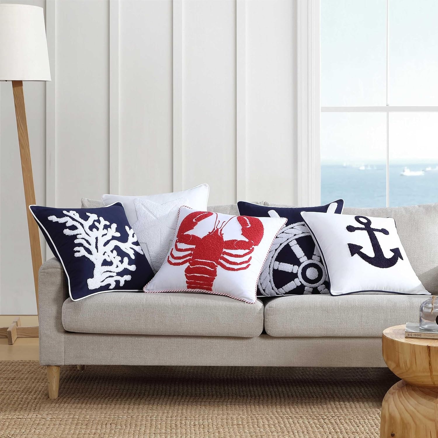 image:imageNautica Decorative Pillow Soft amp Plush Printed Throw Pillow Square Pillow for Bed or Couch Flag Blue 18 x 18Ships Wheel Blue