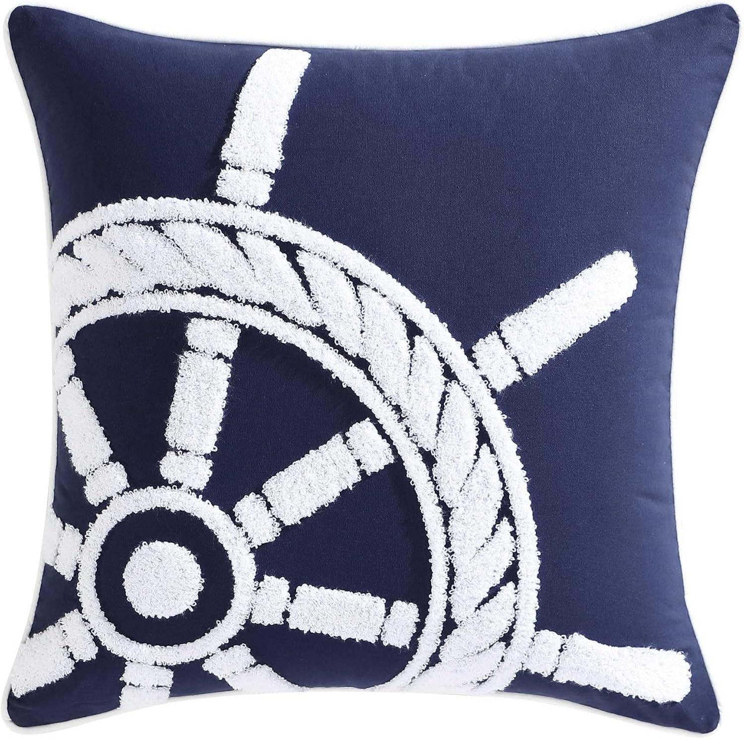 image:imageNautica Decorative Pillow Soft amp Plush Printed Throw Pillow Square Pillow for Bed or Couch Flag Blue 18 x 18Ships Wheel Blue