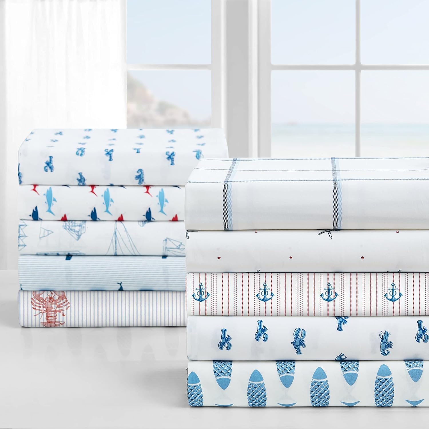 image:imageNautica Full Size Sheet Set Crisp Cotton Percale Bedding with Matching Pillowcases Lightweight amp Breathable Bed Sheets Deep Pocket College Dorm Room Essentials Whitewood Sail BlueSkippers Island