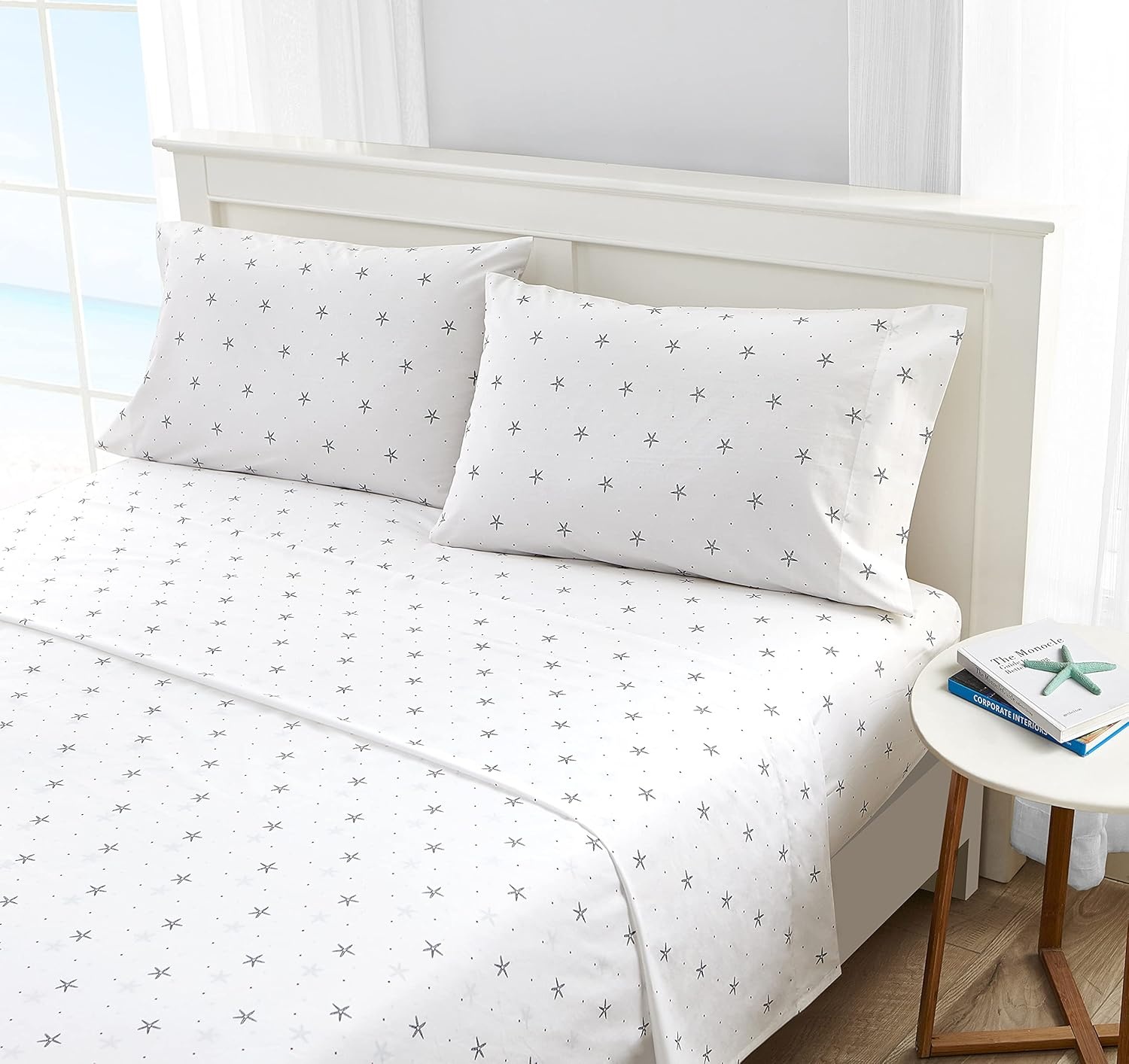 image:imageNautica Full Size Sheet Set Crisp Cotton Percale Bedding with Matching Pillowcases Lightweight amp Breathable Bed Sheets Deep Pocket College Dorm Room Essentials Whitewood Sail BlueStar Spangled Coastal