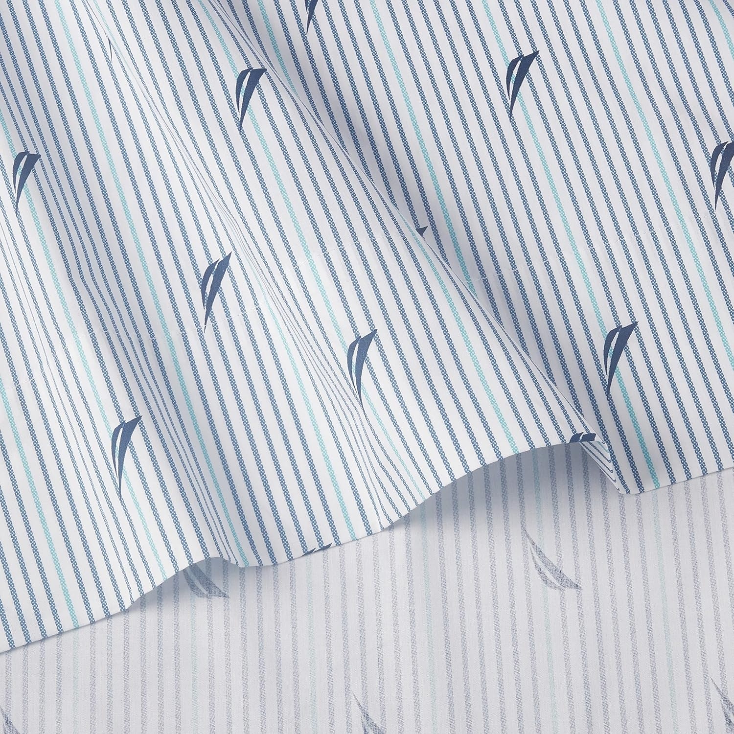 image:imageNautica Full Size Sheet Set Crisp Cotton Percale Bedding with Matching Pillowcases Lightweight amp Breathable Bed Sheets Deep Pocket College Dorm Room Essentials Whitewood Sail BlueAudley Blue