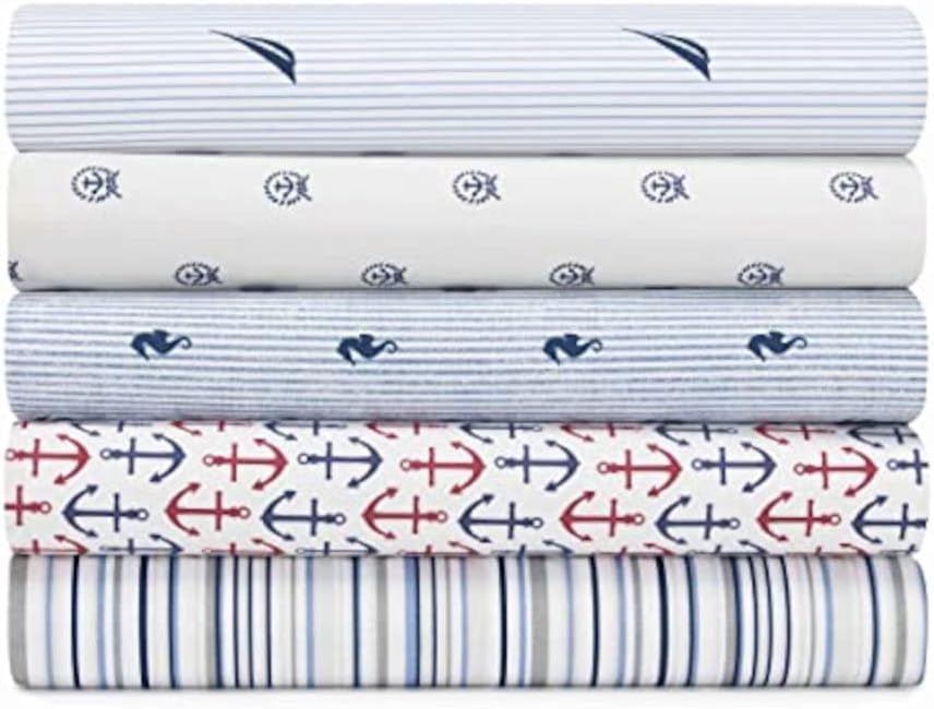image:imageNautica Full Size Sheet Set Crisp Cotton Percale Bedding with Matching Pillowcases Lightweight amp Breathable Bed Sheets Deep Pocket College Dorm Room Essentials Whitewood Sail BlueAudley Blue