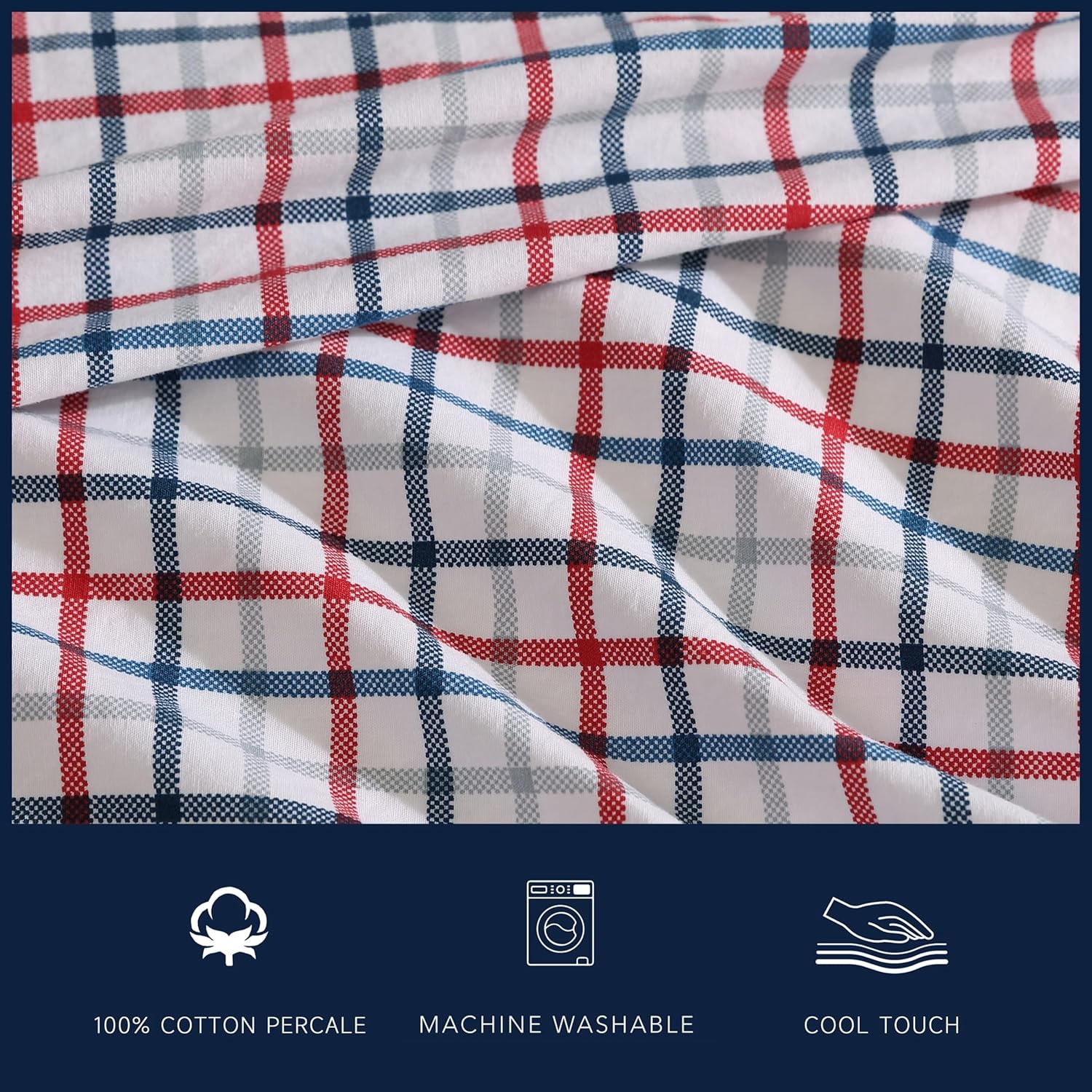 image:imageNautica Full Size Sheet Set Crisp Cotton Percale Bedding with Matching Pillowcases Lightweight amp Breathable Bed Sheets Deep Pocket College Dorm Room Essentials Whitewood Sail BlueBoating Tattersall