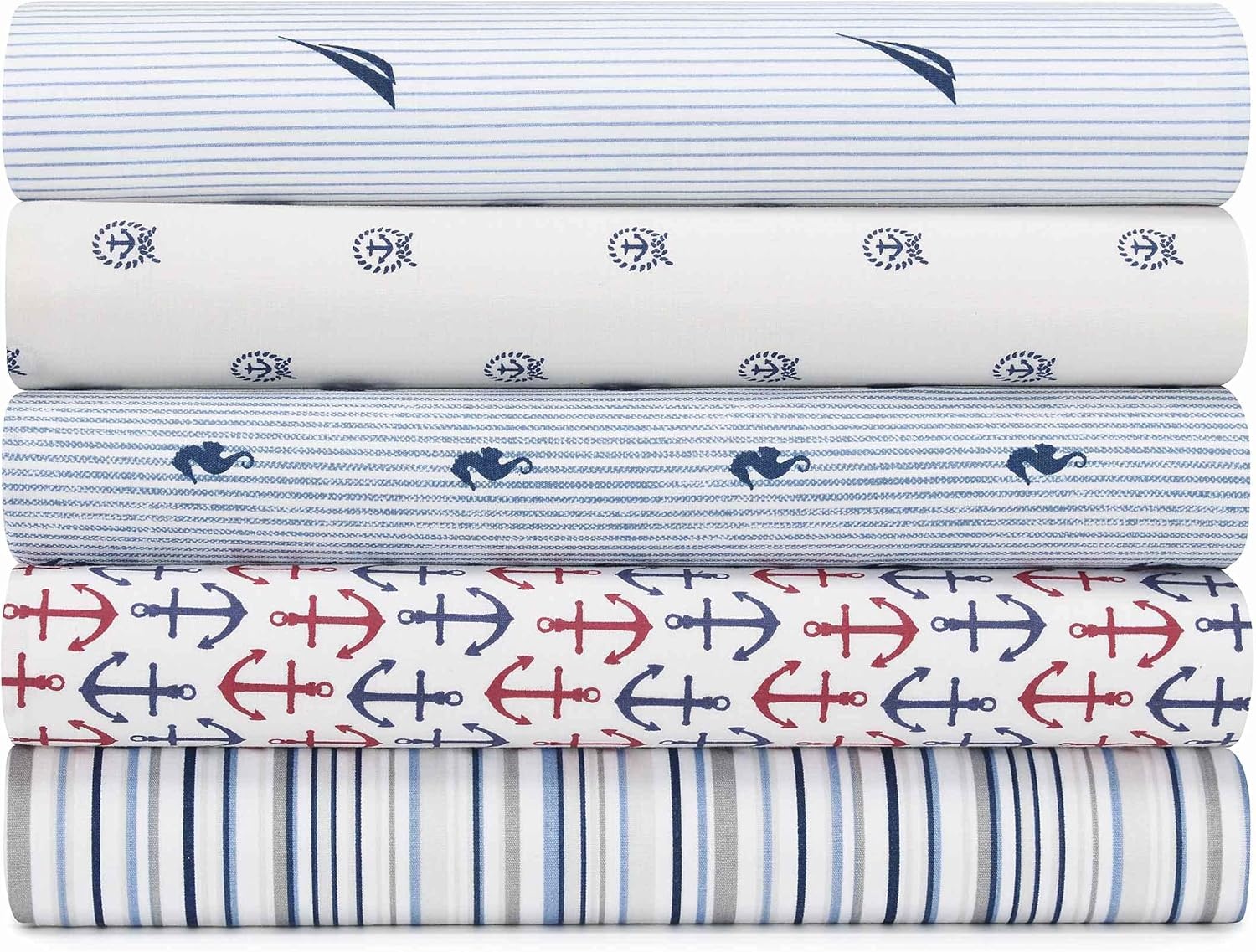 image:imageNautica Full Size Sheet Set Crisp Cotton Percale Bedding with Matching Pillowcases Lightweight amp Breathable Bed Sheets Deep Pocket College Dorm Room Essentials Whitewood Sail BlueAudley Blue