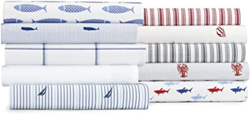 image:imageNautica Full Size Sheet Set Crisp Cotton Percale Bedding with Matching Pillowcases Lightweight amp Breathable Bed Sheets Deep Pocket College Dorm Room Essentials Whitewood Sail BlueAudley Blue