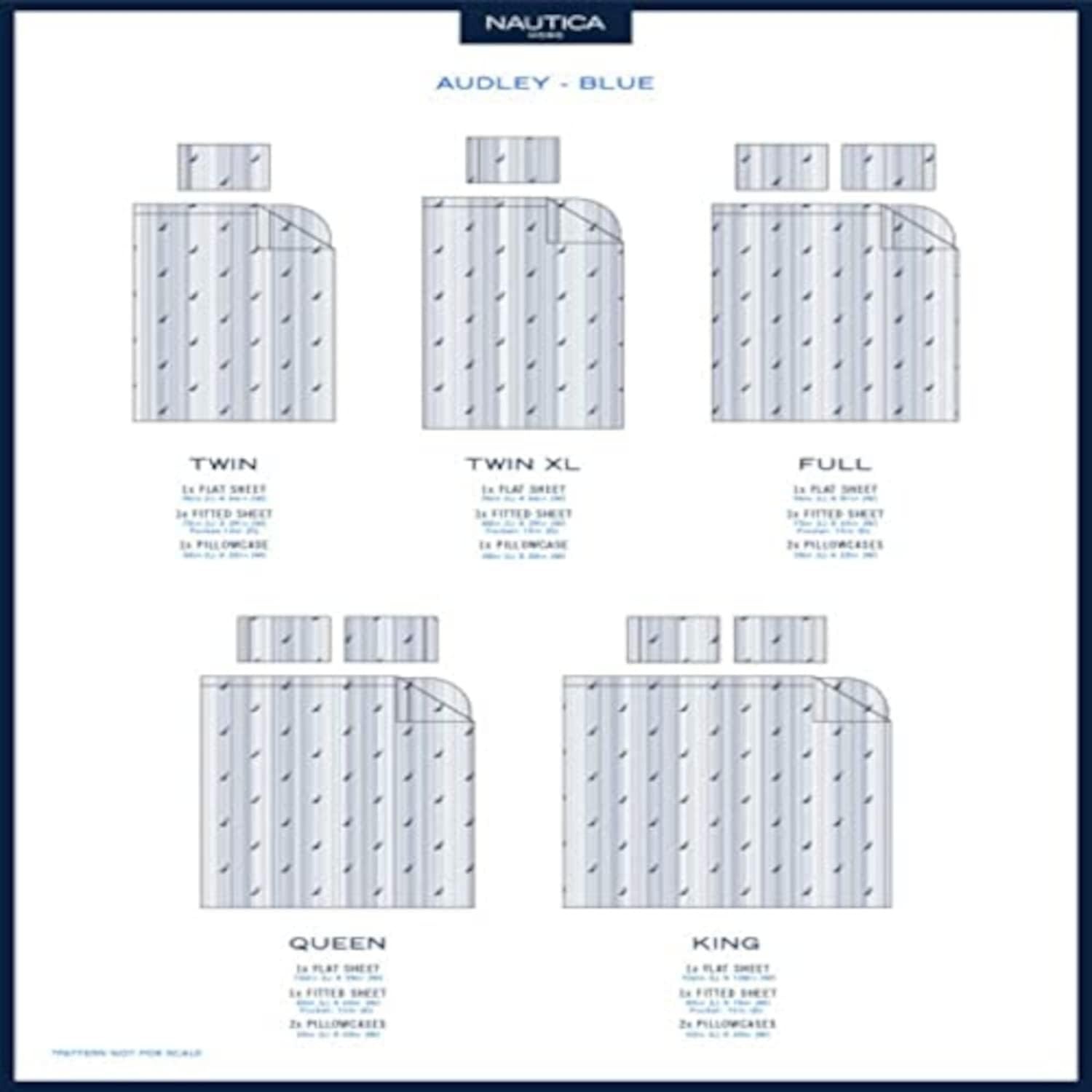 image:imageNautica Full Size Sheet Set Crisp Cotton Percale Bedding with Matching Pillowcases Lightweight amp Breathable Bed Sheets Deep Pocket College Dorm Room Essentials Whitewood Sail BlueAudley Blue