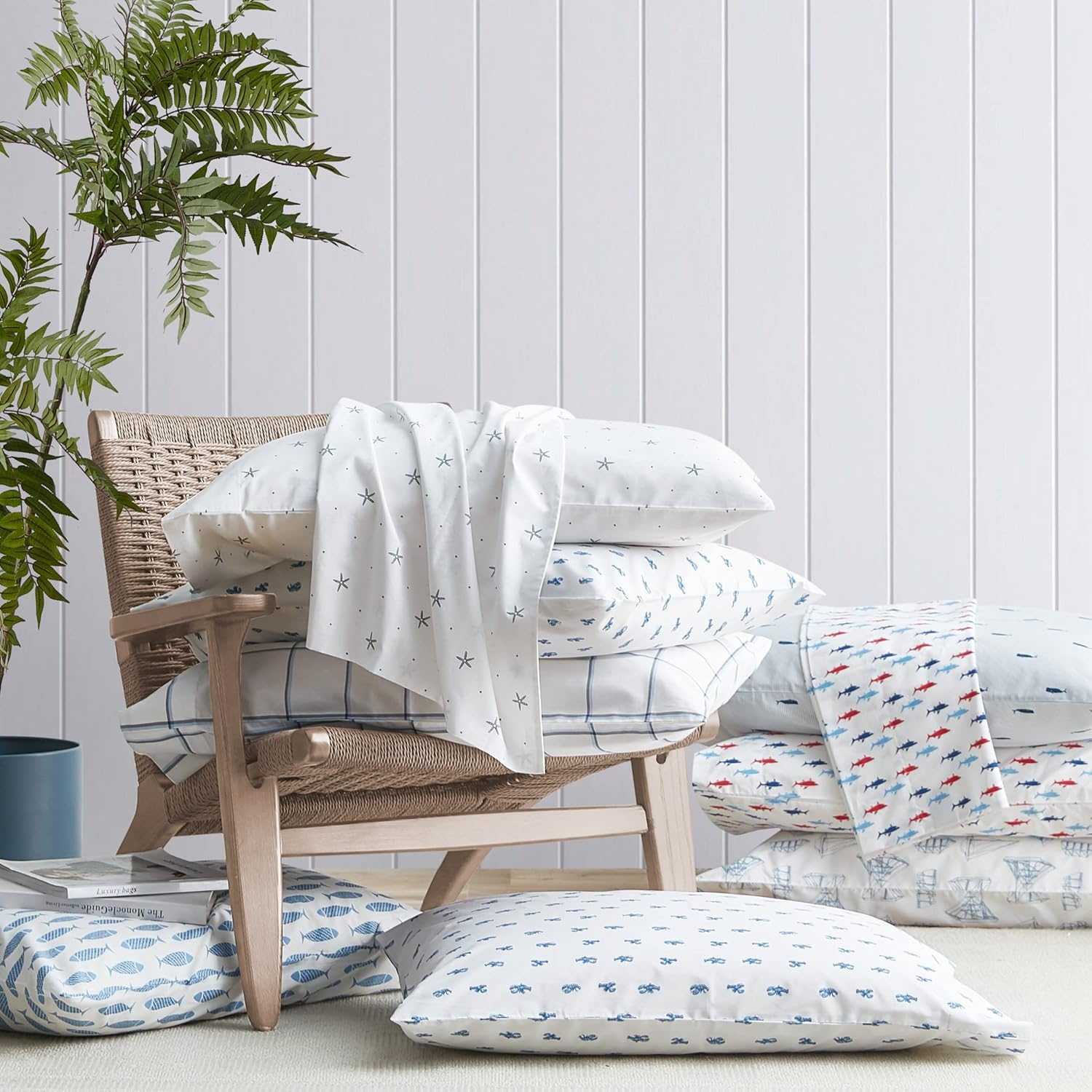 image:imageNautica Full Size Sheet Set Crisp Cotton Percale Bedding with Matching Pillowcases Lightweight amp Breathable Bed Sheets Deep Pocket College Dorm Room Essentials Whitewood Sail BlueSkippers Island