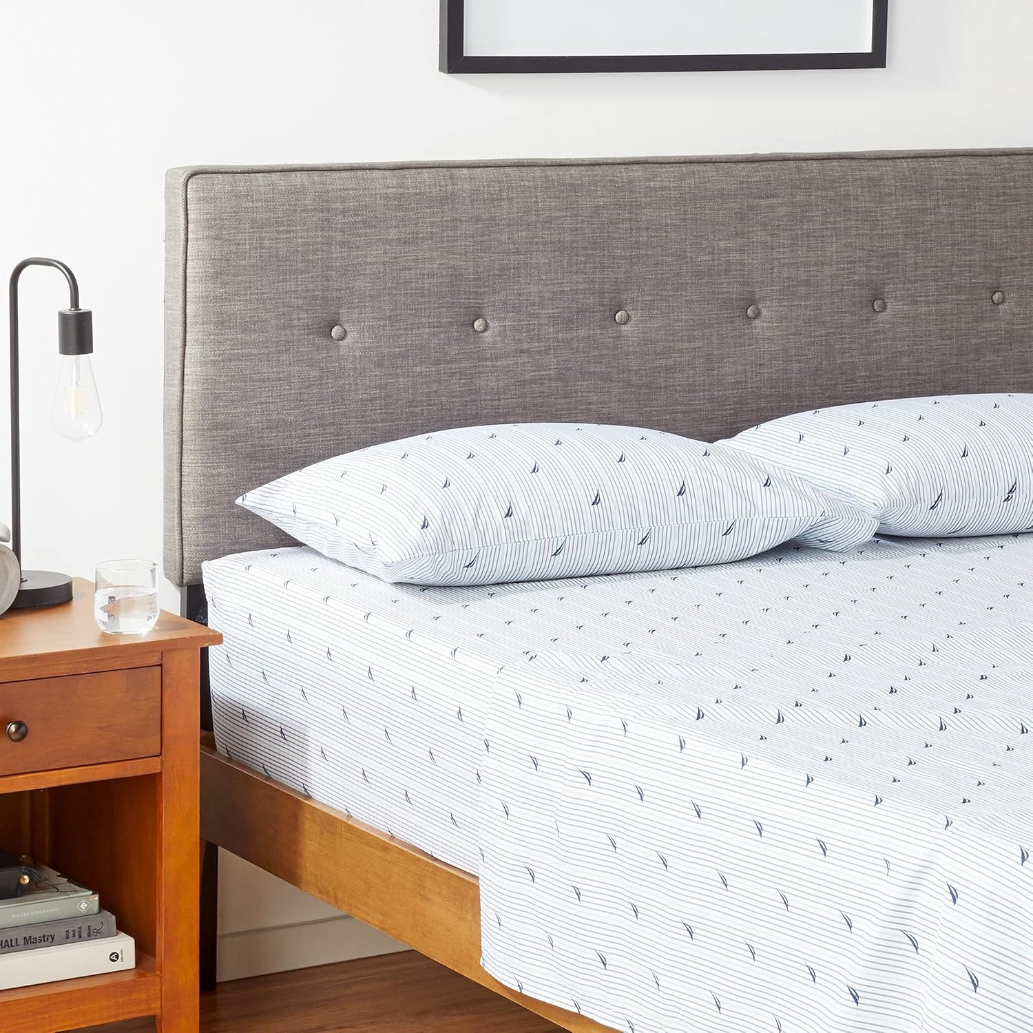 image:imageNautica Full Size Sheet Set Crisp Cotton Percale Bedding with Matching Pillowcases Lightweight amp Breathable Bed Sheets Deep Pocket College Dorm Room Essentials Whitewood Sail BlueAudley Blue