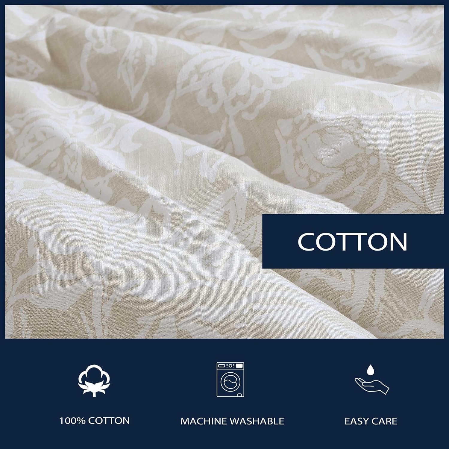 image:imageNautica Queen Comforter Set Reversible Bedding with Matching Shams Floral Room Decor College Dorm Room Essentials Tortola BlueTortola Beige