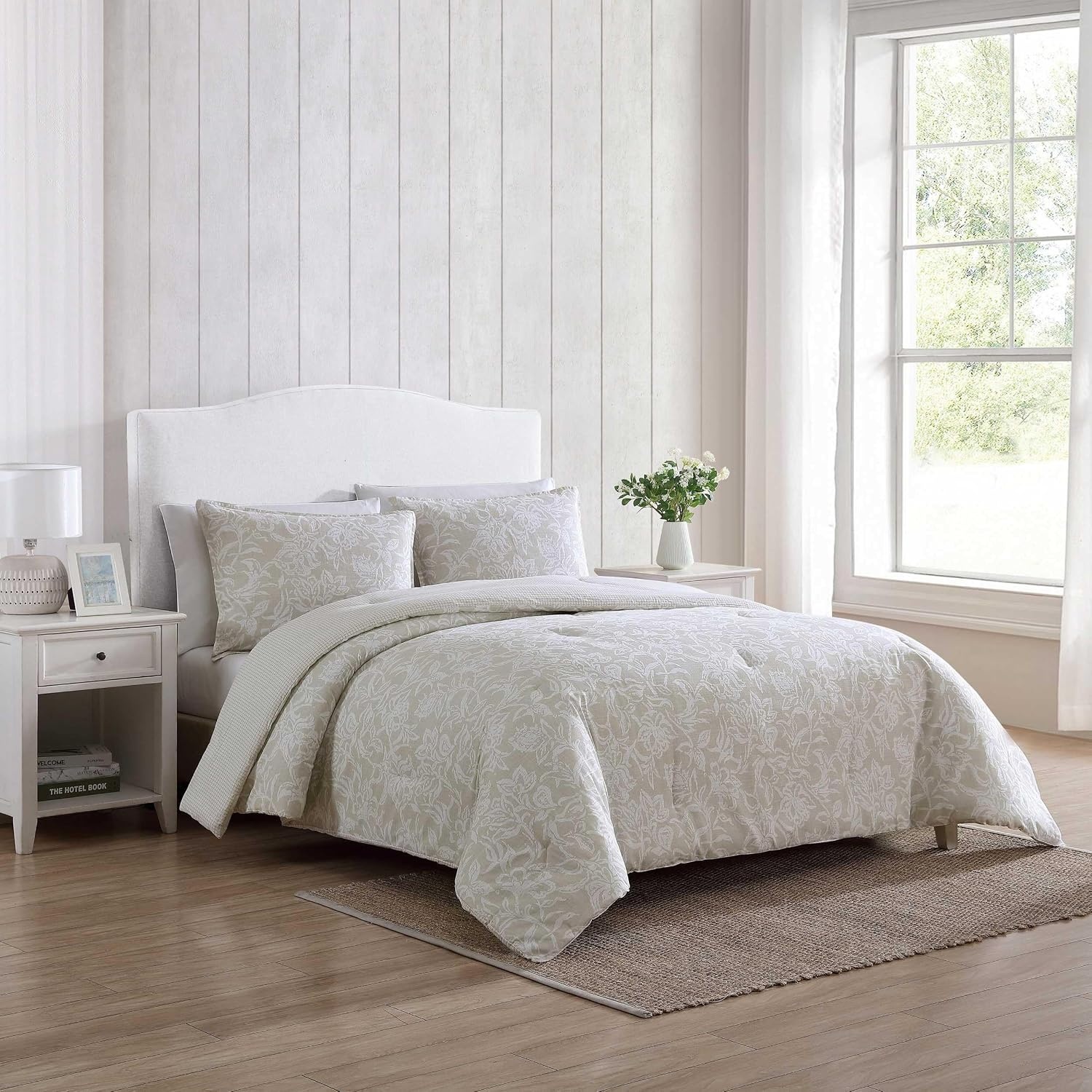 image:imageNautica Queen Comforter Set Reversible Bedding with Matching Shams Floral Room Decor College Dorm Room Essentials Tortola BlueTortola Beige