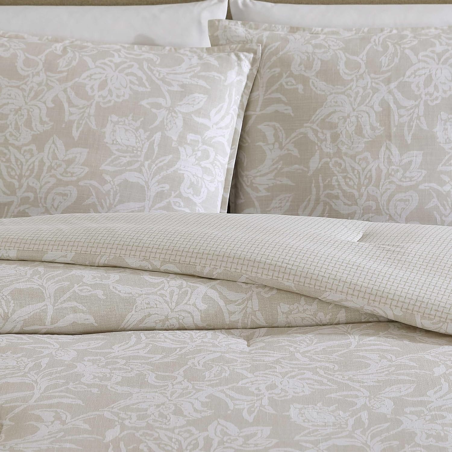 image:imageNautica Queen Comforter Set Reversible Bedding with Matching Shams Floral Room Decor College Dorm Room Essentials Tortola BlueTortola Beige