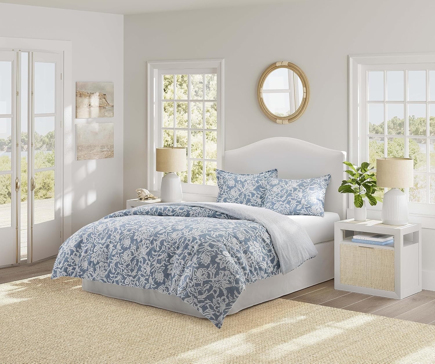 image:imageNautica Queen Comforter Set Reversible Bedding with Matching Shams Floral Room Decor College Dorm Room Essentials Tortola BlueTortola Blue