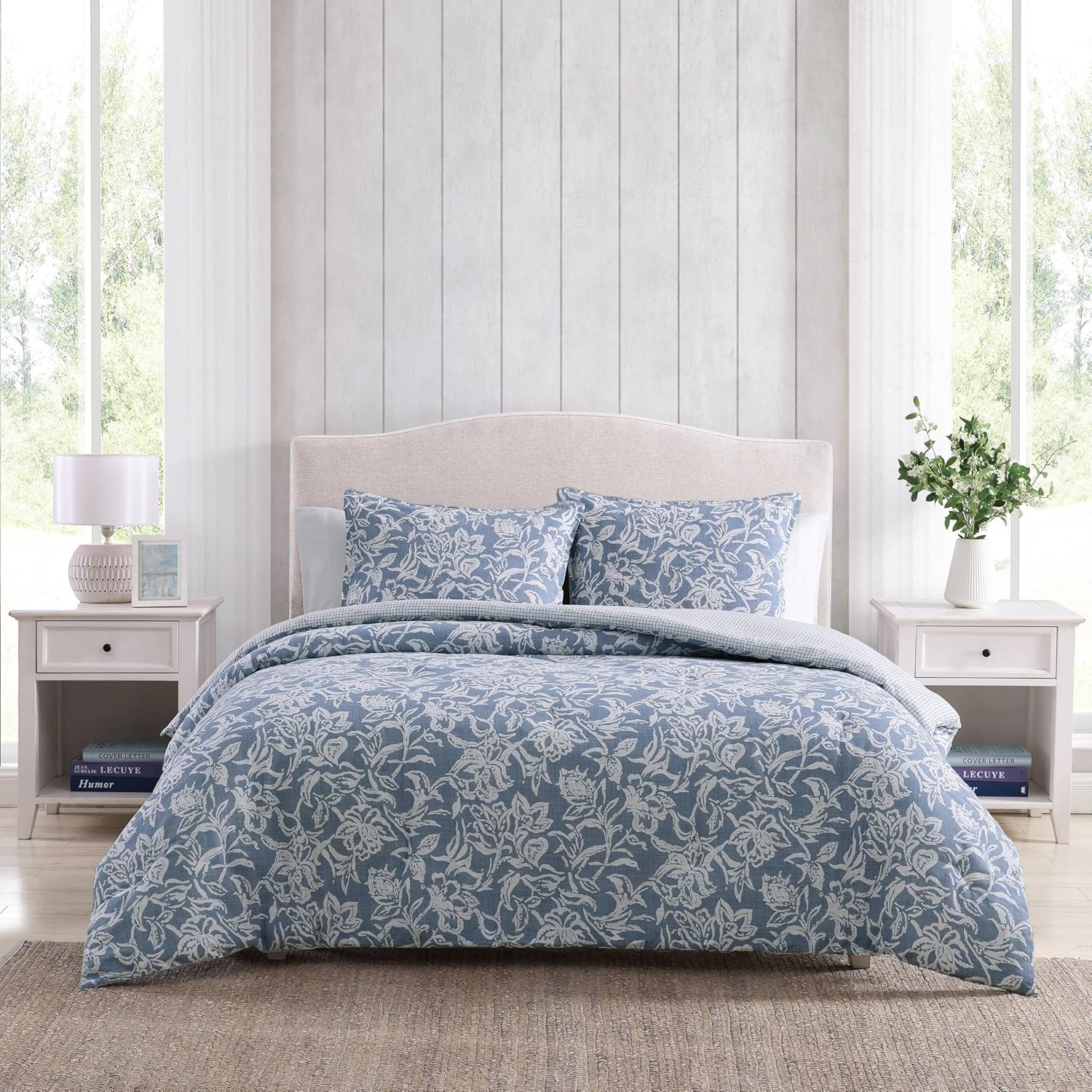 image:imageNautica Queen Comforter Set Reversible Bedding with Matching Shams Floral Room Decor College Dorm Room Essentials Tortola BlueTortola Blue