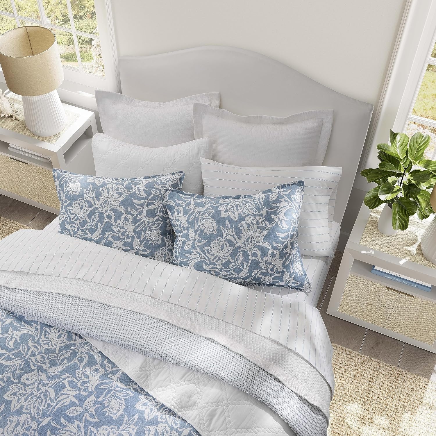 image:imageNautica Queen Comforter Set Reversible Bedding with Matching Shams Floral Room Decor College Dorm Room Essentials Tortola BlueTortola Blue