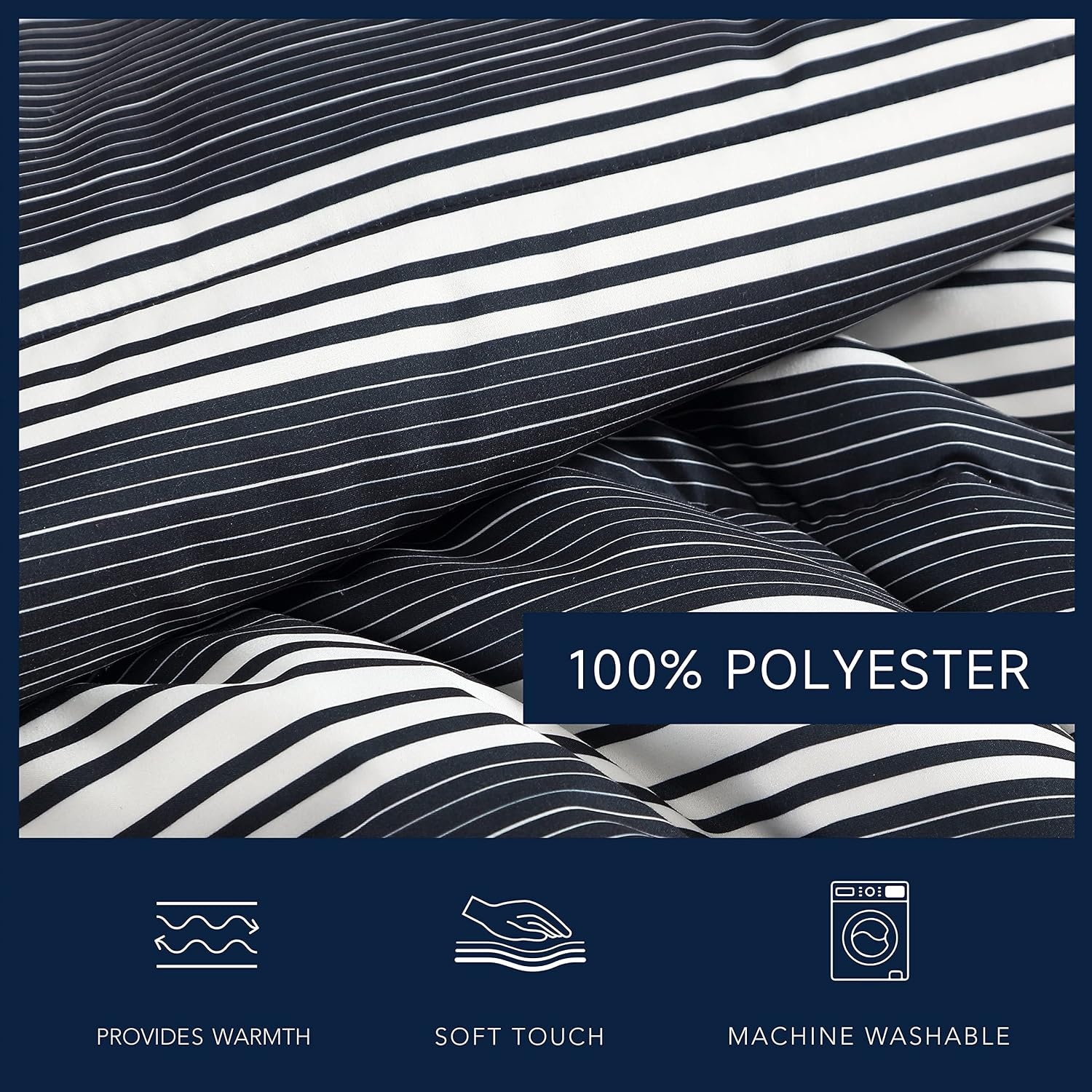 image:imageNautica Queen Comforter Set Reversible Bedding with Matching Shams Stripe Room Decor Bed Set College Dorm Room Essentials Craver CharcoalCraver BlackWhite