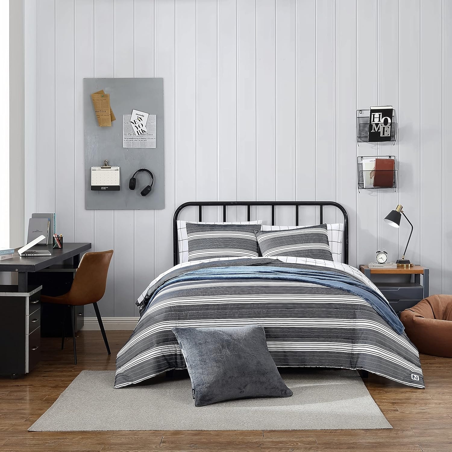 image:imageNautica Queen Comforter Set Reversible Bedding with Matching Shams Stripe Room Decor Bed Set College Dorm Room Essentials Craver CharcoalCraver BlackWhite