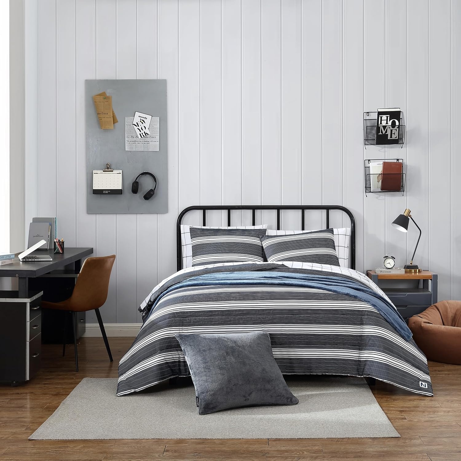 image:imageNautica Queen Comforter Set Reversible Bedding with Matching Shams Stripe Room Decor Bed Set College Dorm Room Essentials Craver CharcoalCraver BlackWhite