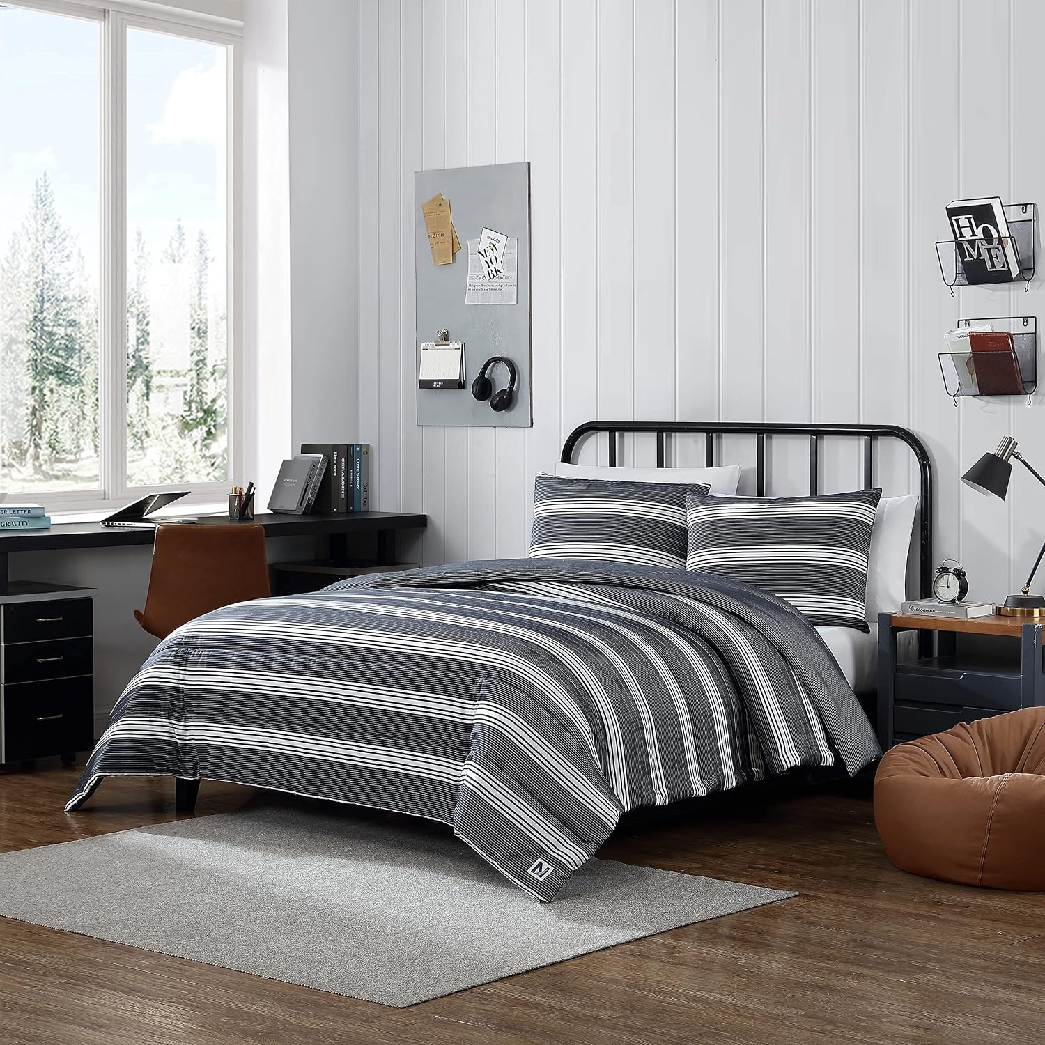 image:imageNautica Queen Comforter Set Reversible Bedding with Matching Shams Stripe Room Decor Bed Set College Dorm Room Essentials Craver CharcoalCraver BlackWhite