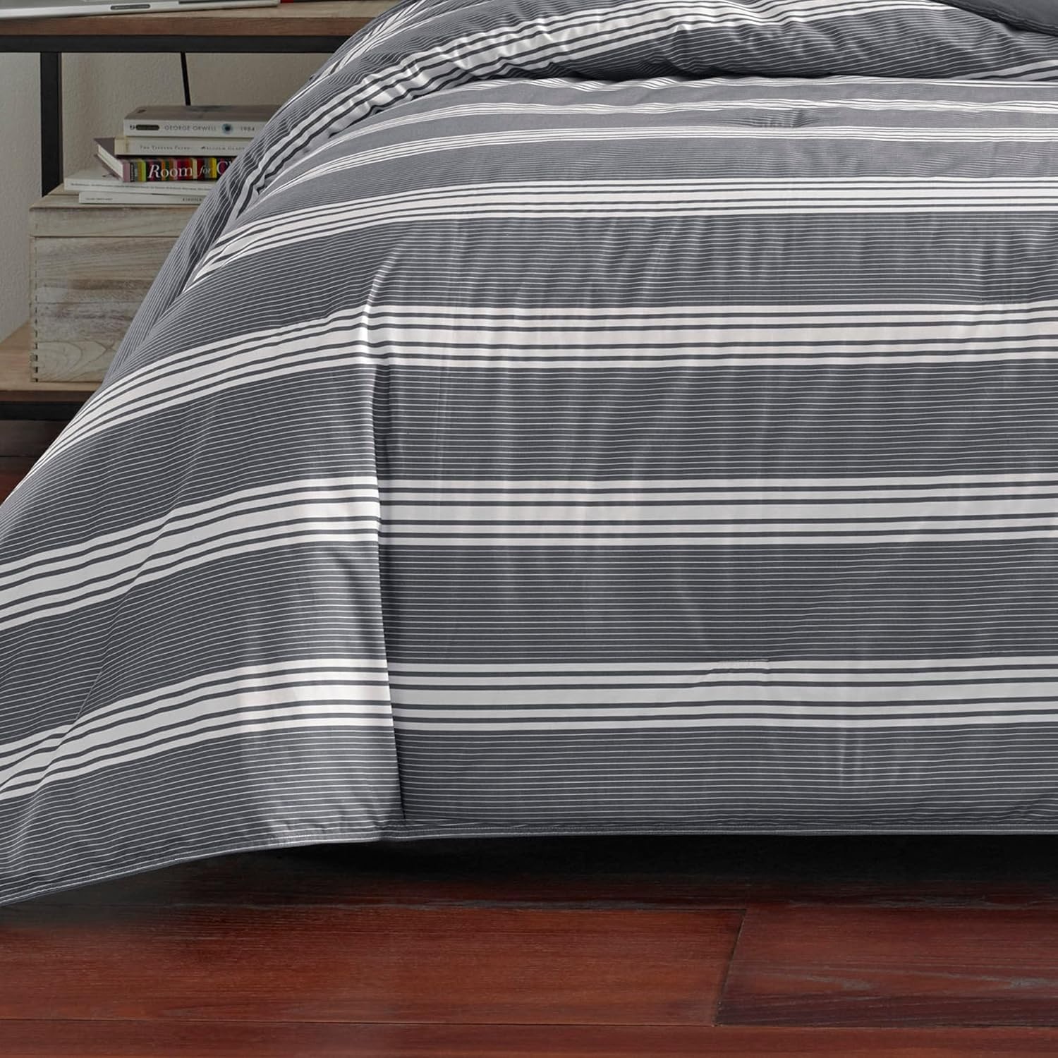 image:imageNautica Queen Comforter Set Reversible Bedding with Matching Shams Stripe Room Decor Bed Set College Dorm Room Essentials Craver CharcoalCraver Grey