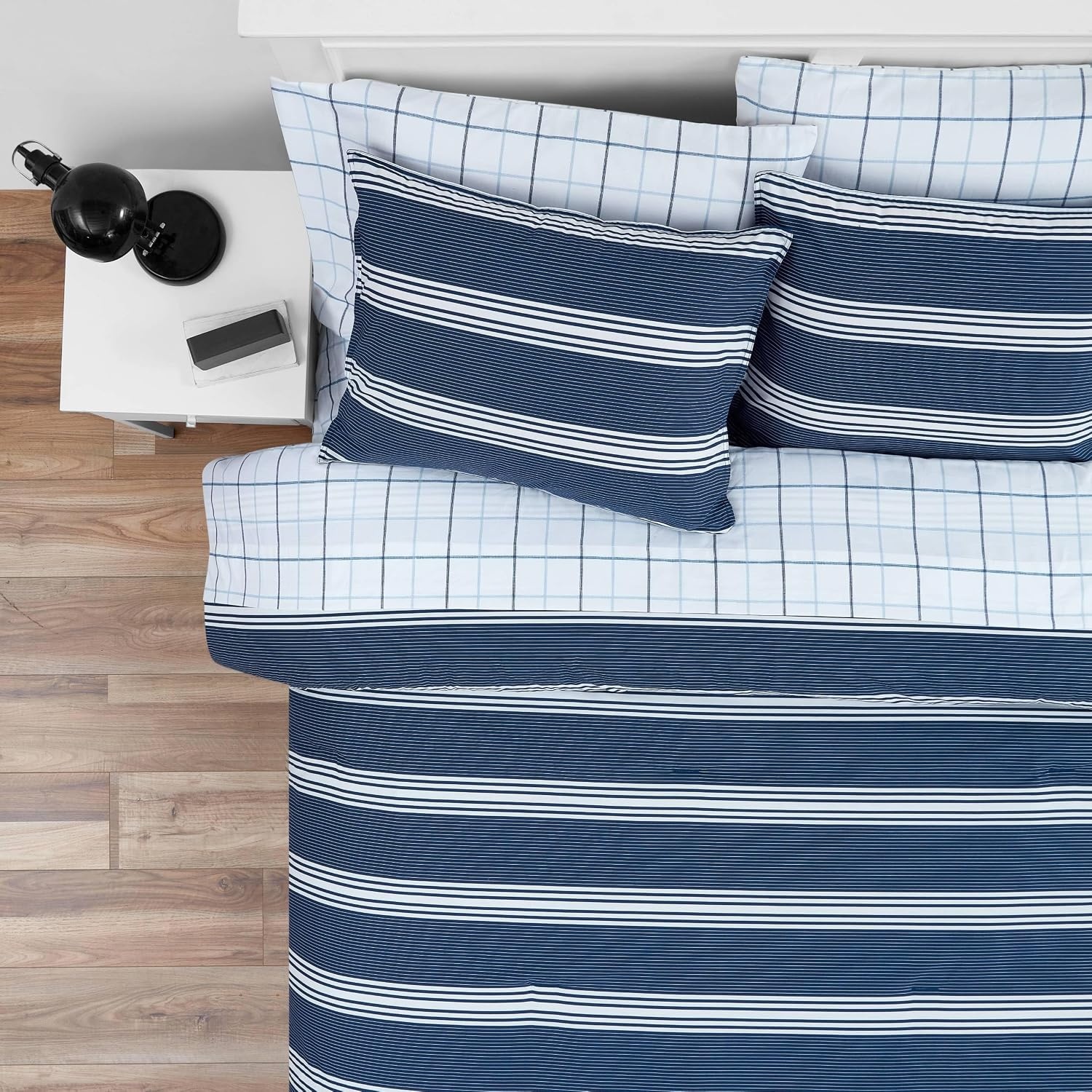 image:imageNautica Queen Comforter Set Reversible Bedding with Matching Shams Stripe Room Decor Bed Set College Dorm Room Essentials Craver CharcoalCraver Navy