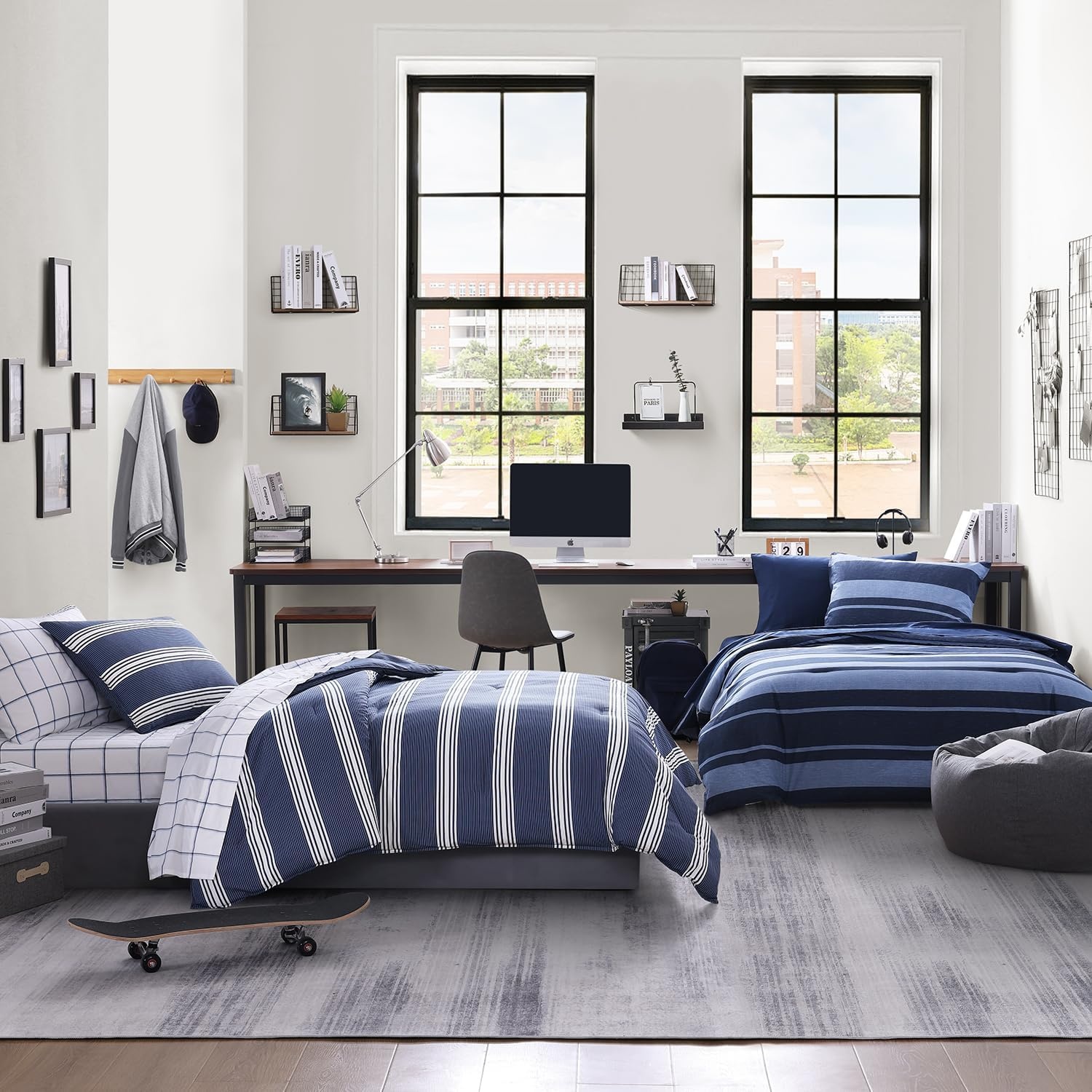 image:imageNautica Queen Comforter Set Reversible Bedding with Matching Shams Stripe Room Decor Bed Set College Dorm Room Essentials Craver CharcoalCraver Navy