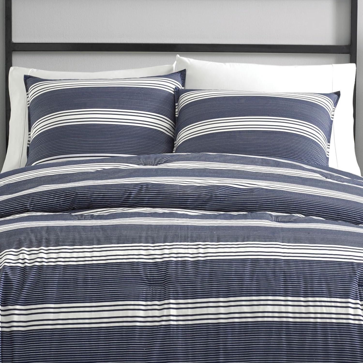 image:imageNautica Queen Comforter Set Reversible Bedding with Matching Shams Stripe Room Decor Bed Set College Dorm Room Essentials Craver CharcoalCraver Navy