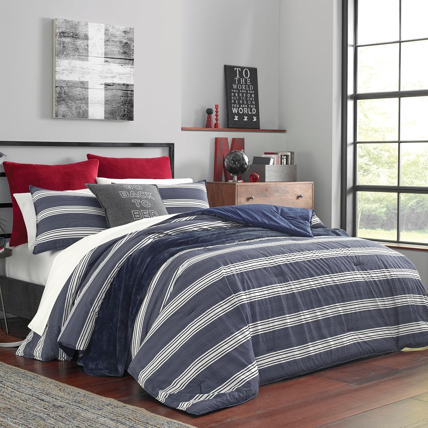 image:imageNautica Queen Comforter Set Reversible Bedding with Matching Shams Stripe Room Decor Bed Set College Dorm Room Essentials Craver CharcoalCraver Navy