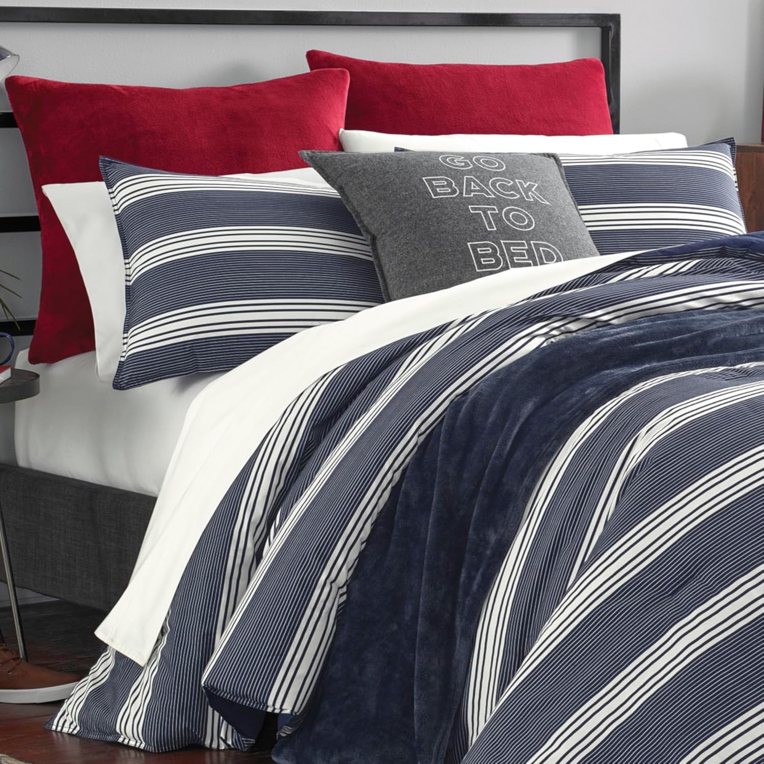 image:imageNautica Queen Comforter Set Reversible Bedding with Matching Shams Stripe Room Decor Bed Set College Dorm Room Essentials Craver CharcoalCraver Navy