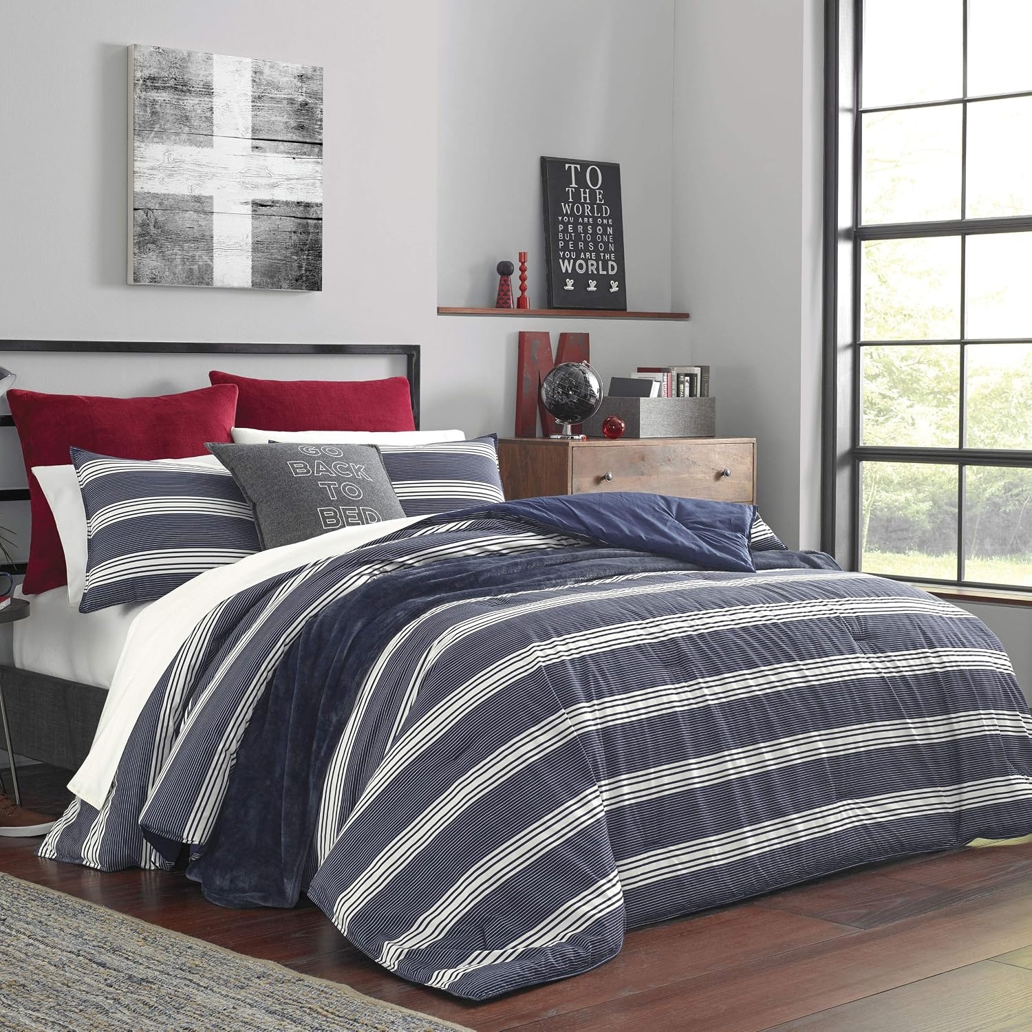 image:imageNautica Queen Comforter Set Reversible Bedding with Matching Shams Stripe Room Decor Bed Set College Dorm Room Essentials Craver CharcoalCraver Navy