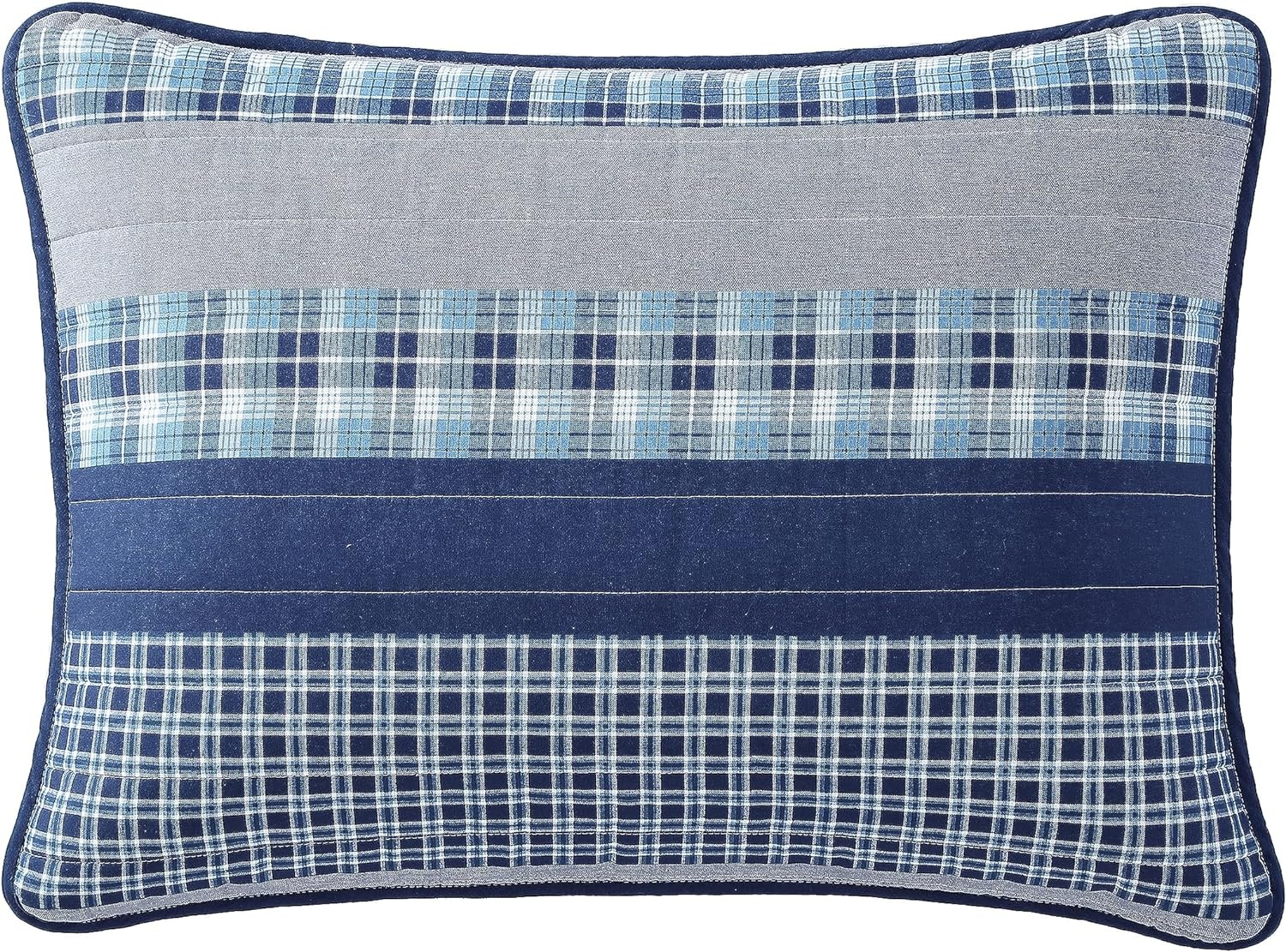 image:imageNautica Queen Quilt Set Reversible Bedding with Matching Shams Plaid and Stripe Room Decor Lightweight Bed Set College Dorm Room Essentials Addison Blue