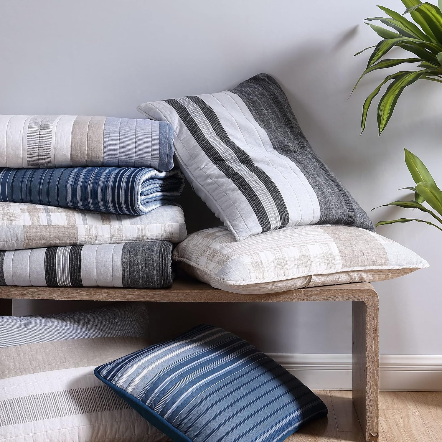 image:imageNautica Queen Quilt Set Reversible Bedding with Matching Shams Stripe Room Decor Lightweight Bed Set College Dorm Room Essentials Ardmoore GreyKing