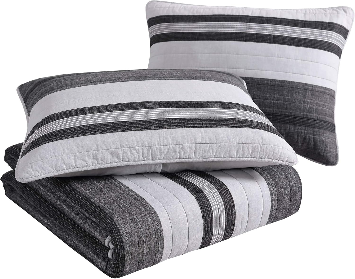 image:imageNautica Queen Quilt Set Reversible Bedding with Matching Shams Stripe Room Decor Lightweight Bed Set College Dorm Room Essentials Ardmoore GreyKing