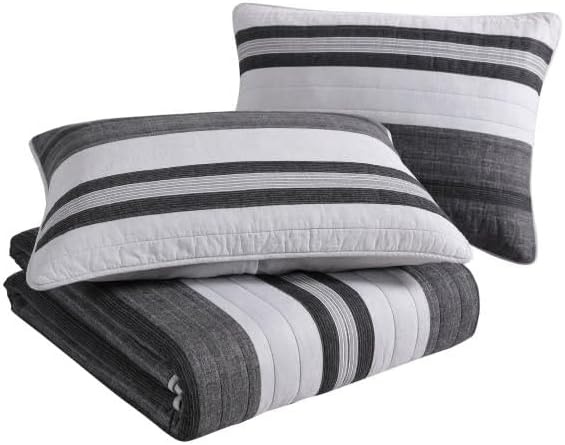 image:imageNautica Queen Quilt Set Reversible Bedding with Matching Shams Stripe Room Decor Lightweight Bed Set College Dorm Room Essentials Ardmoore GreyTwin