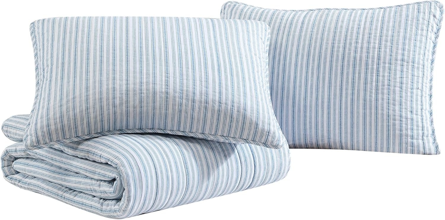 image:imageNautica Queen Quilt Set Reversible Bedding with Matching Shams Stripe Room Decor Lightweight Bed Set College Dorm Room Essentials Coleridge BlueColeridge Stripe Light Blue