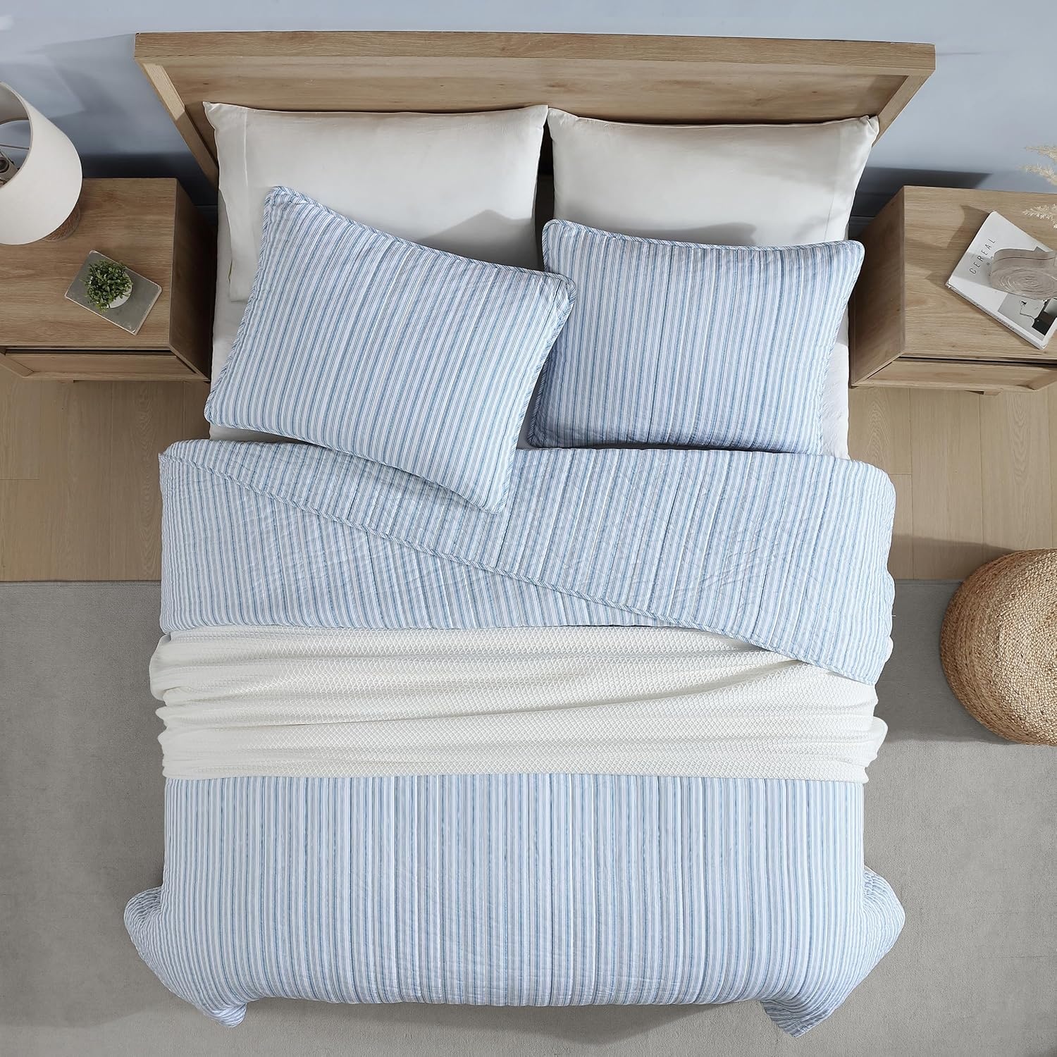 image:imageNautica Queen Quilt Set Reversible Bedding with Matching Shams Stripe Room Decor Lightweight Bed Set College Dorm Room Essentials Coleridge BlueColeridge Stripe Light Blue