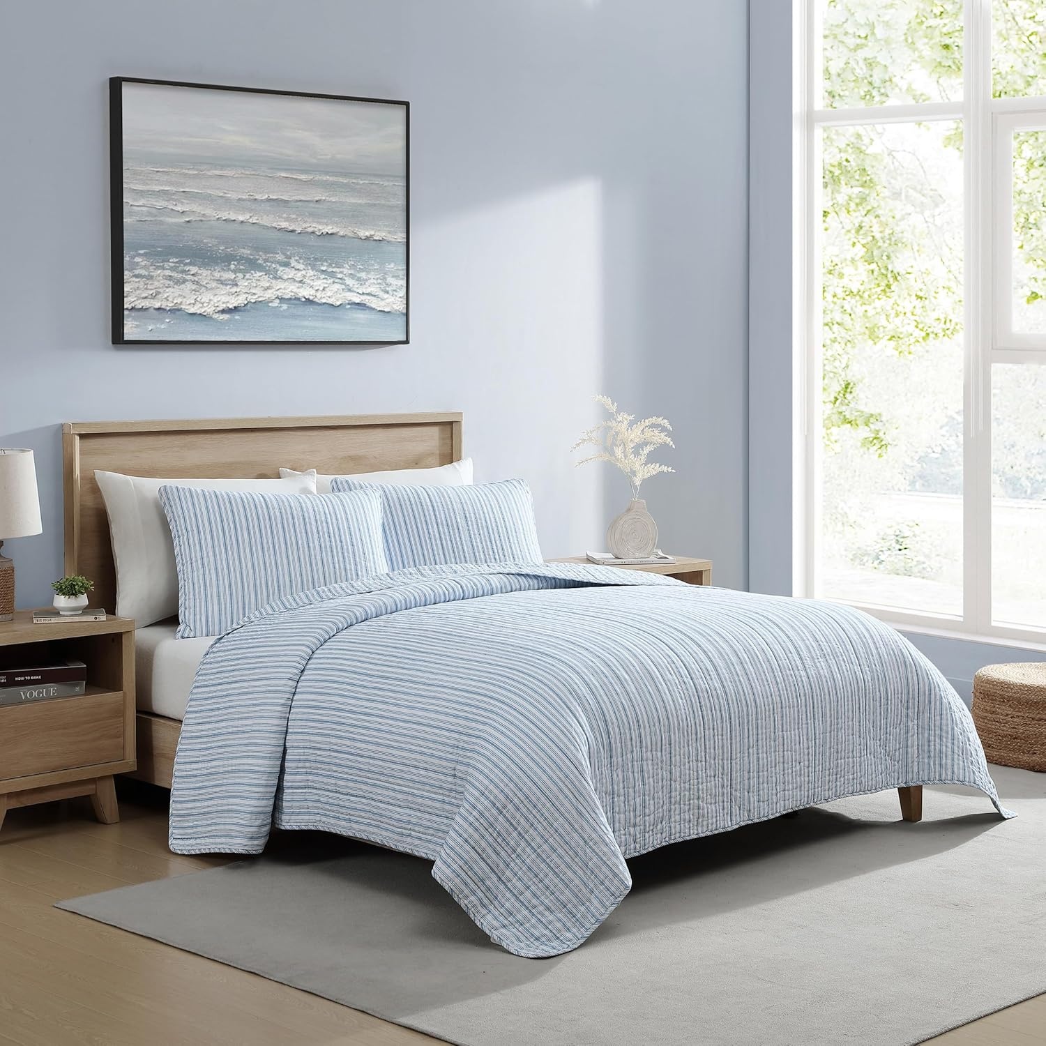 image:imageNautica Queen Quilt Set Reversible Bedding with Matching Shams Stripe Room Decor Lightweight Bed Set College Dorm Room Essentials Coleridge BlueColeridge Stripe Light Blue